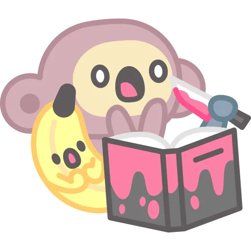 Monkey Reading Book While Chick Watches and Listens