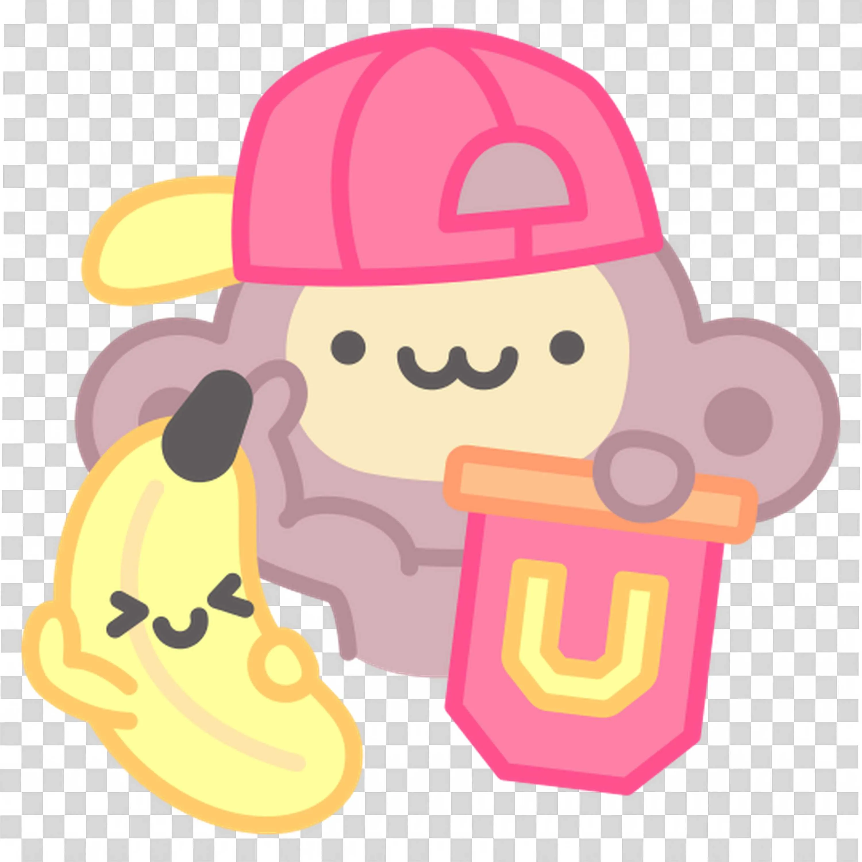Monkey with Pink Cap Holding Banana and the Letter U Block