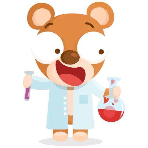 Mouse Holding Flask and Beaker with Happy Excited Smile