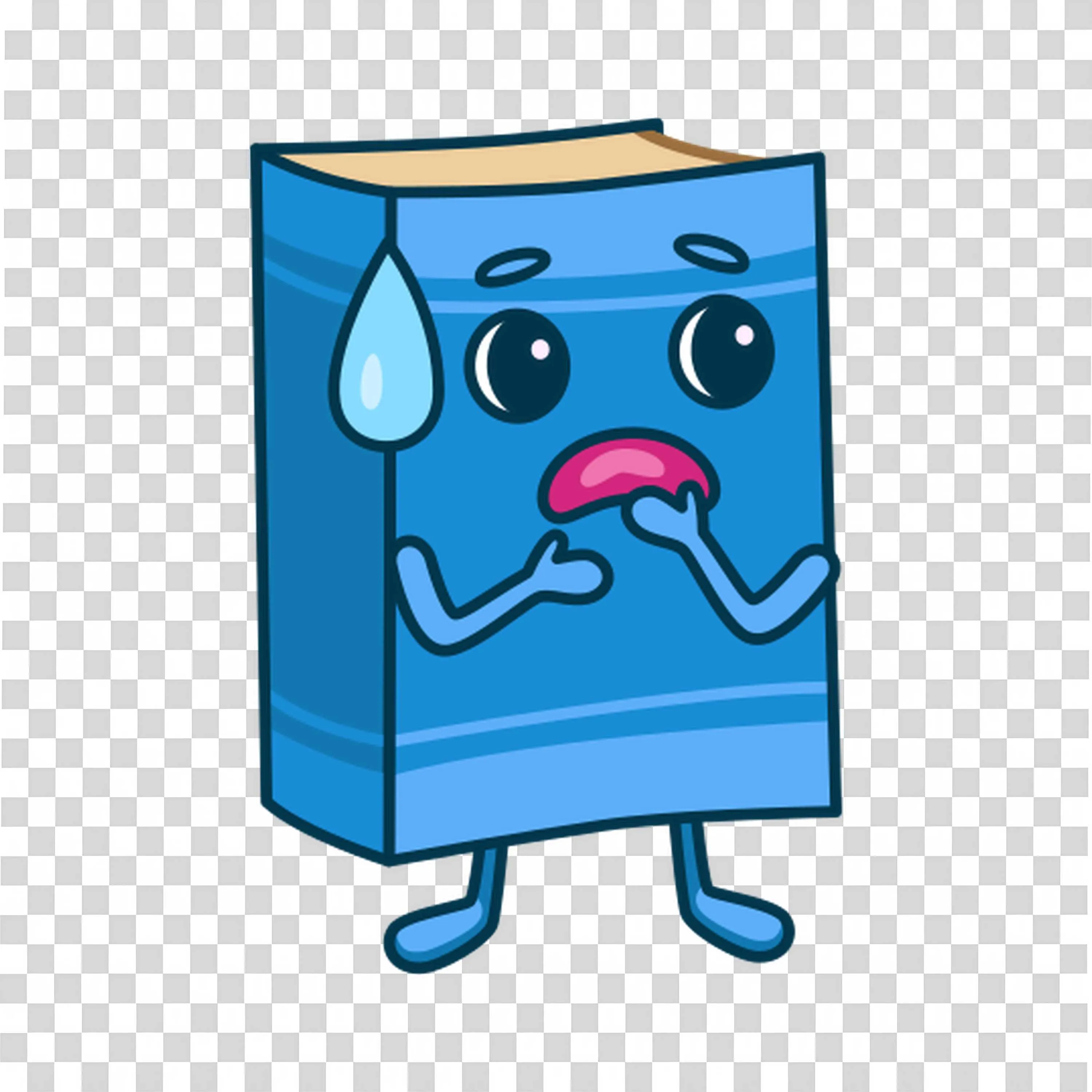 Nervous Cartoon Book Character Sweating with a Sad Face