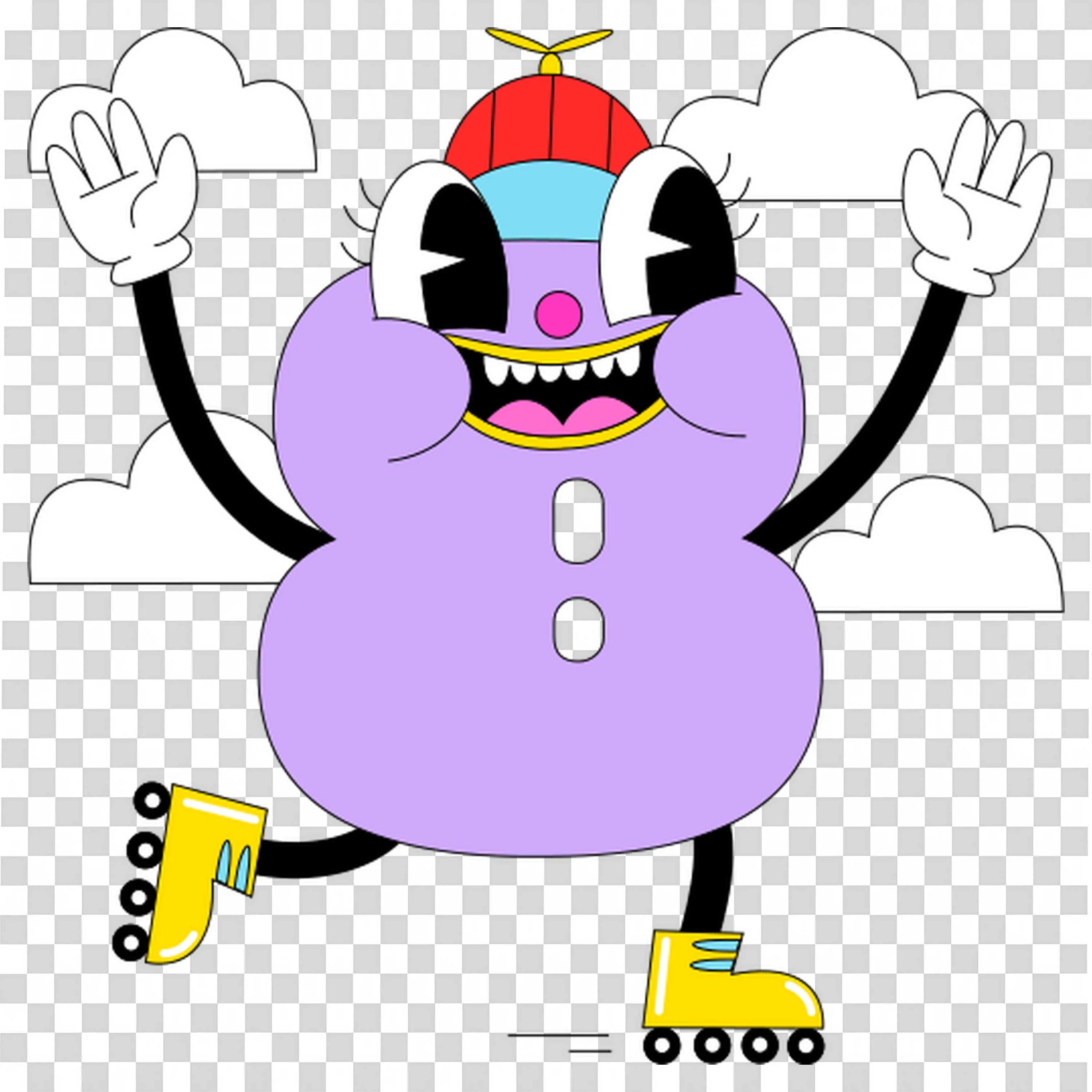 Number Eight Character with Yellow Roller Skates PNG Image