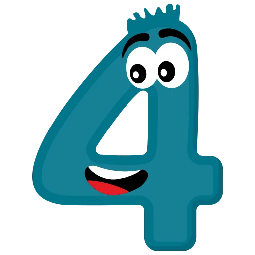 Number Four Character Smiling and Ready to Learn Counting