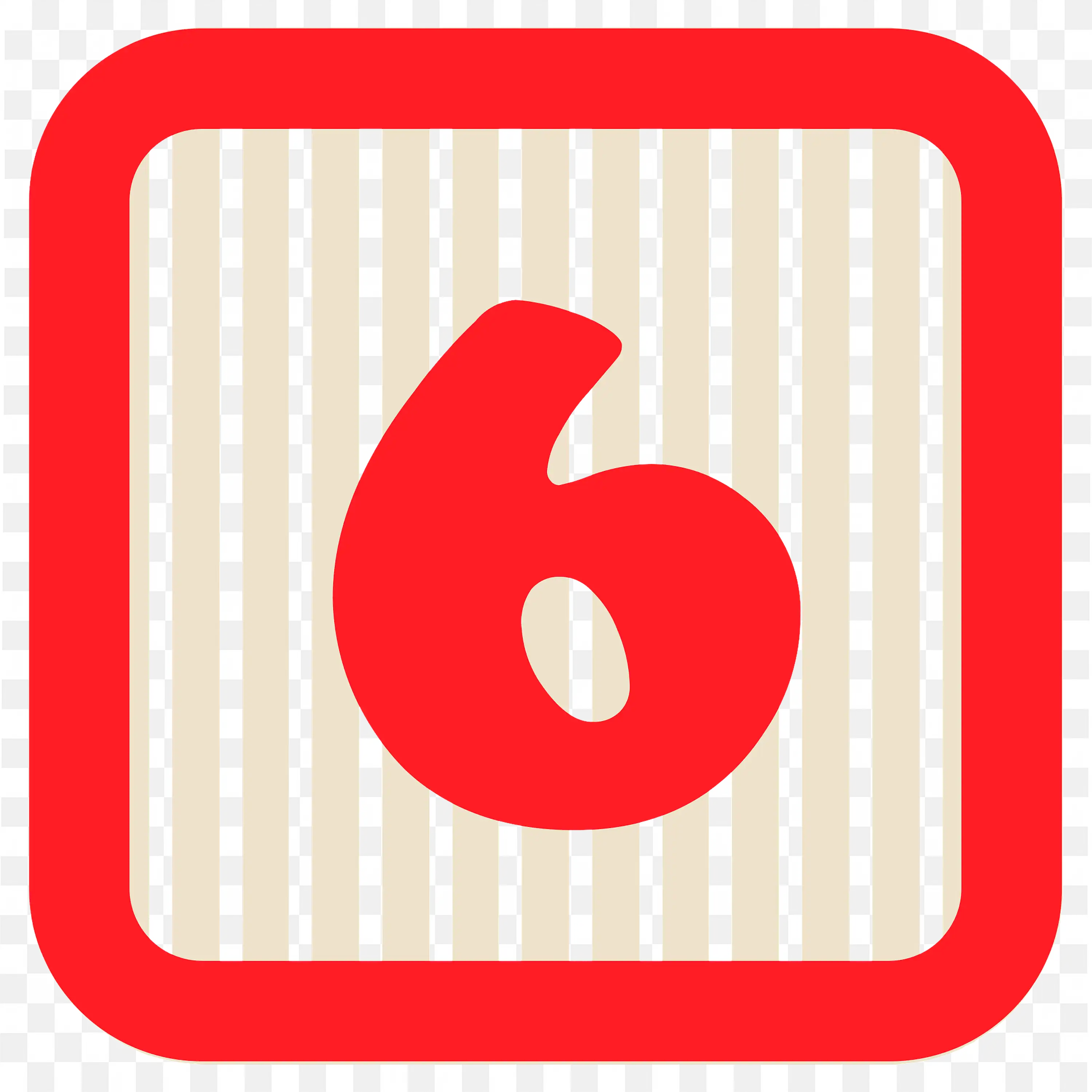 Number Six Inside a Red Frame with Vertical Lines Free PNG