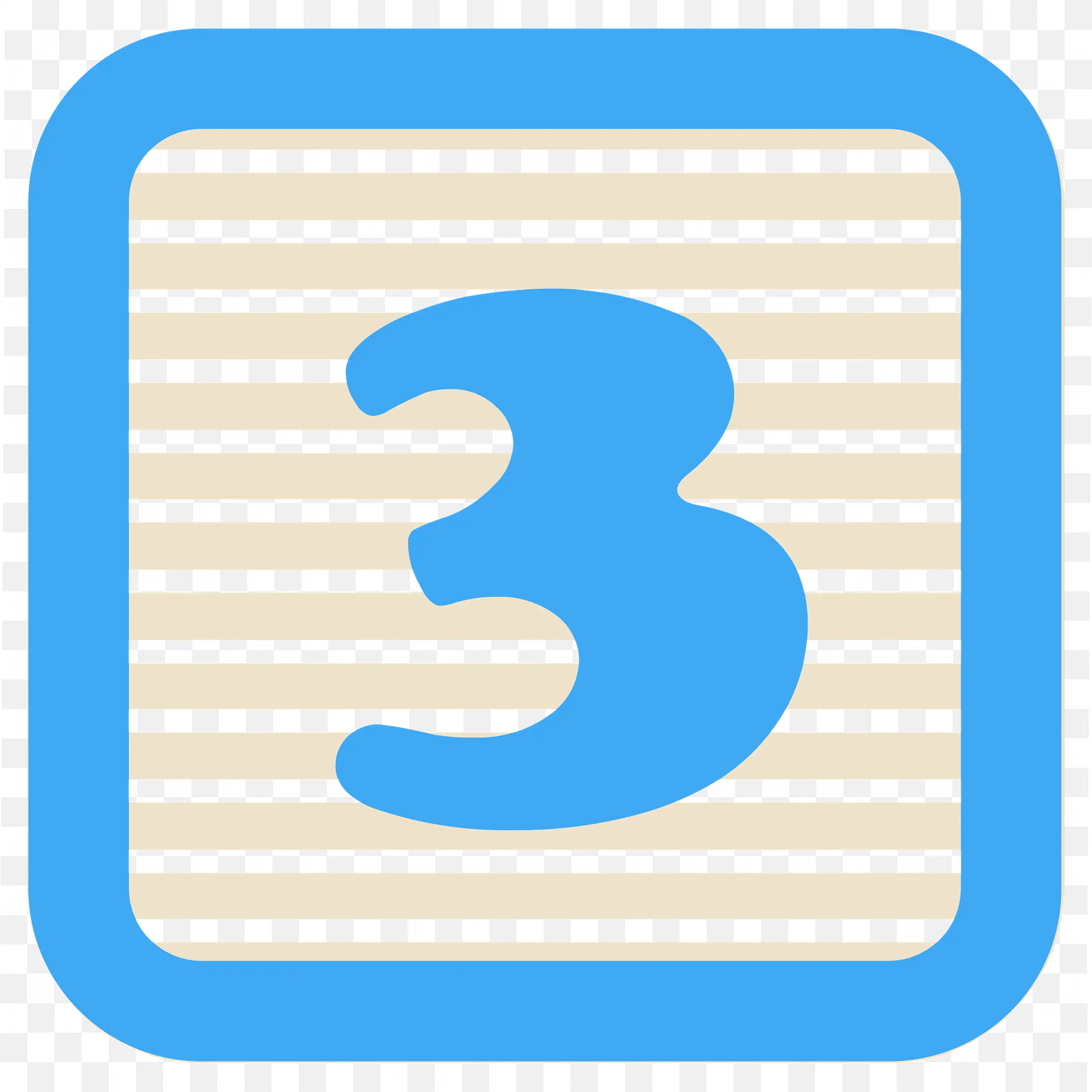Number Three in Blue Frame with Black Horizontal Lines PNG