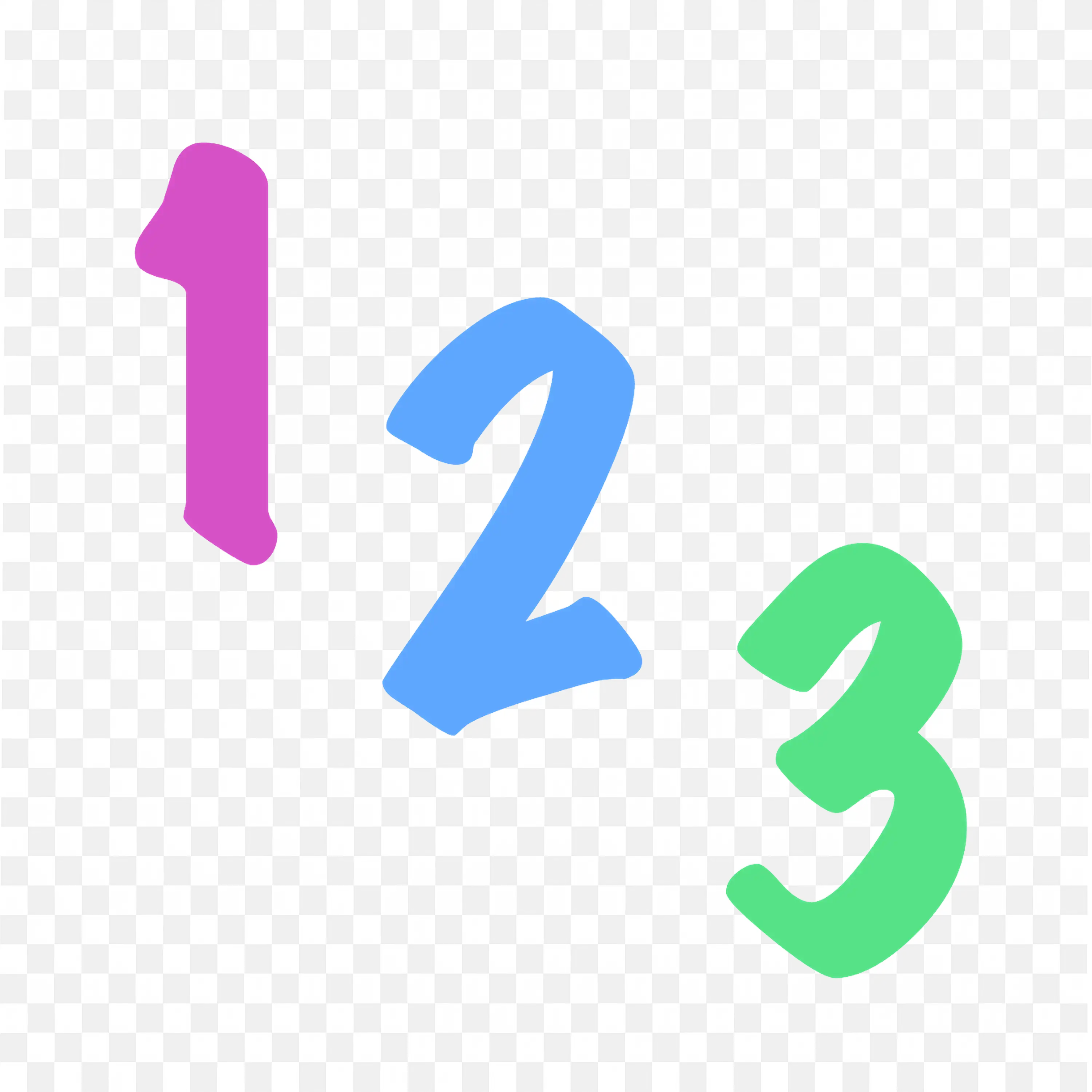 Numbers One Two and Three in Three Different Colours PNG