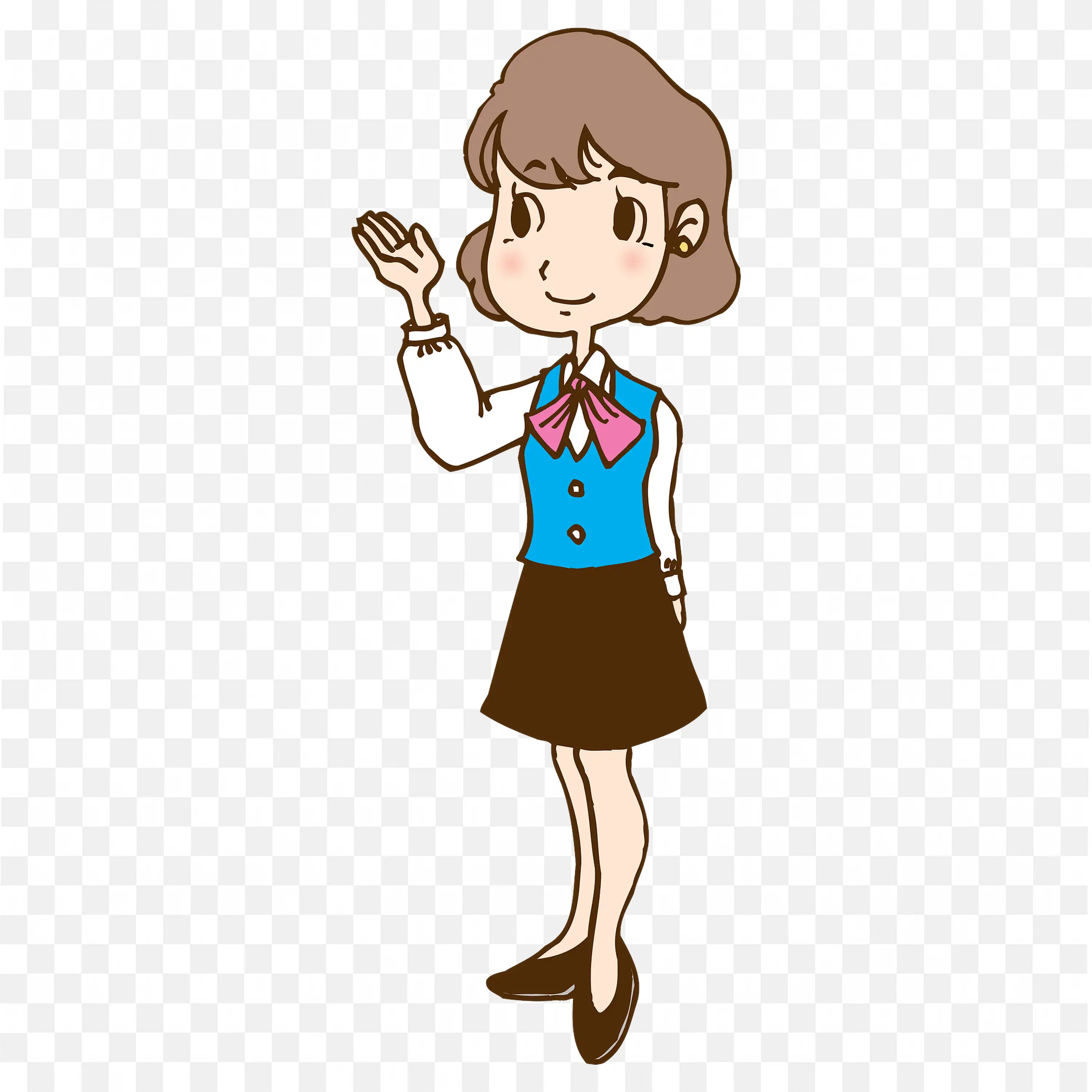 Office Woman in Blue Vest and Pink Bow Tie Free PNG Image