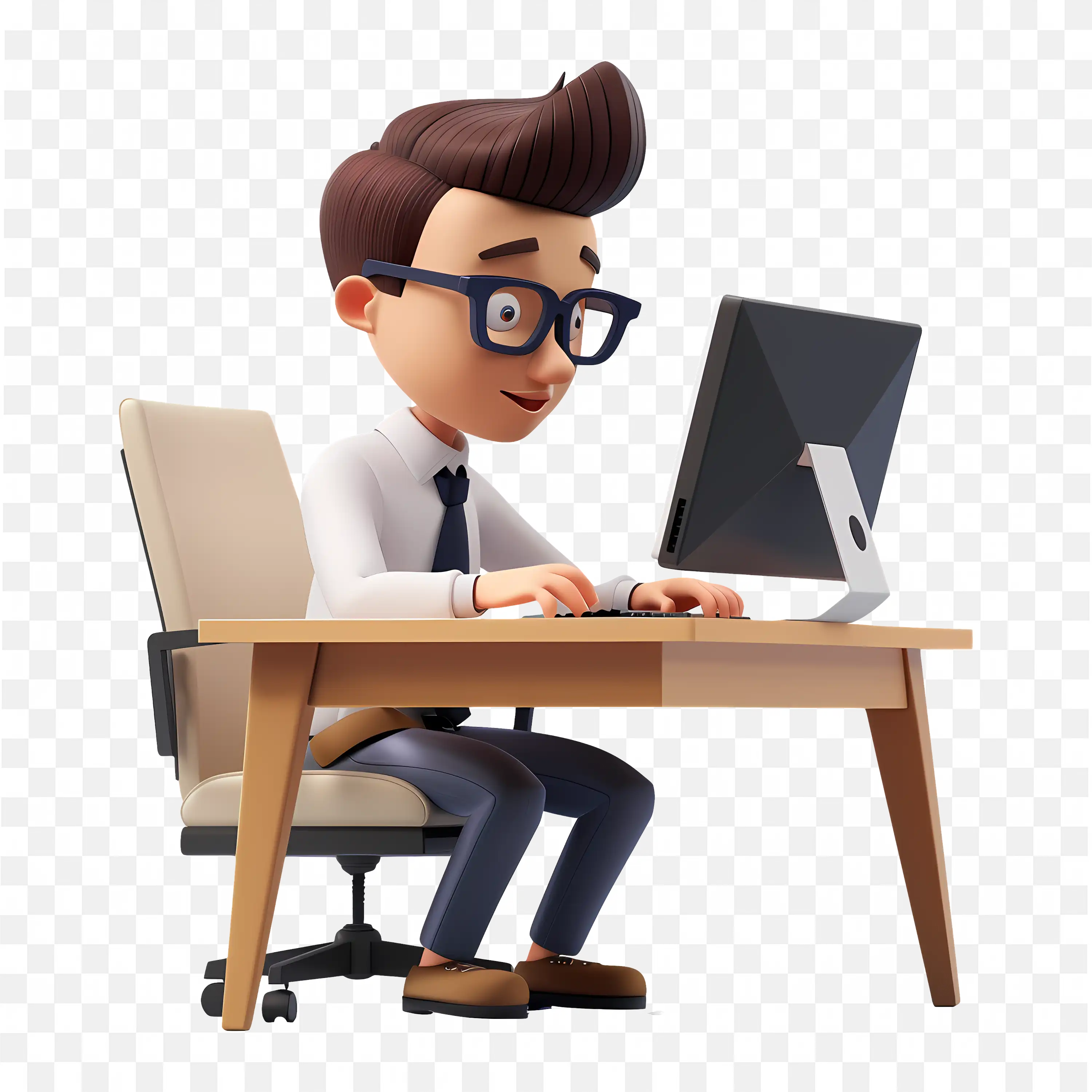 Office Worker Typing on Computer at Desk PNG Image Free