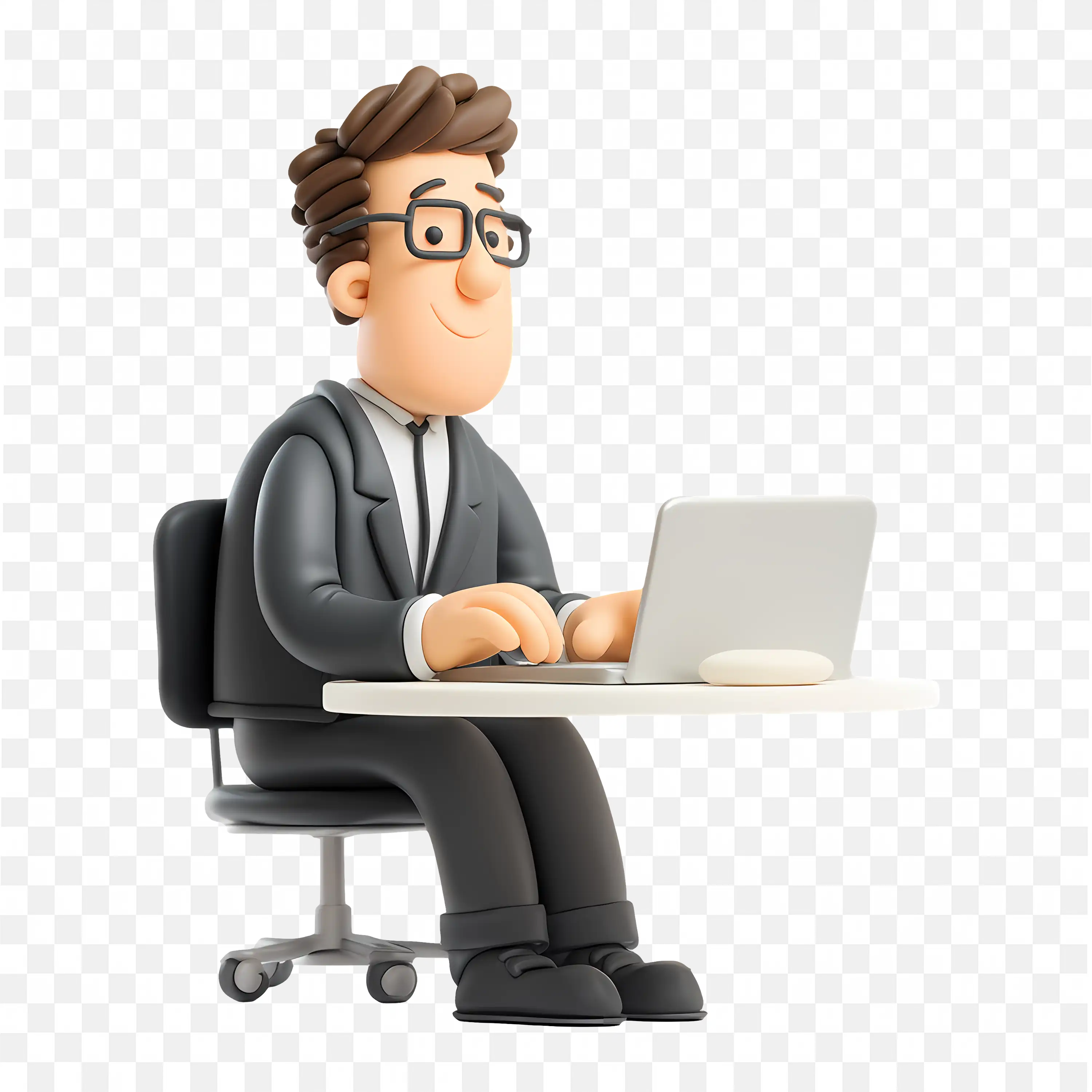 Office Worker Typing on Laptop at Desk Free Cartoon PNG