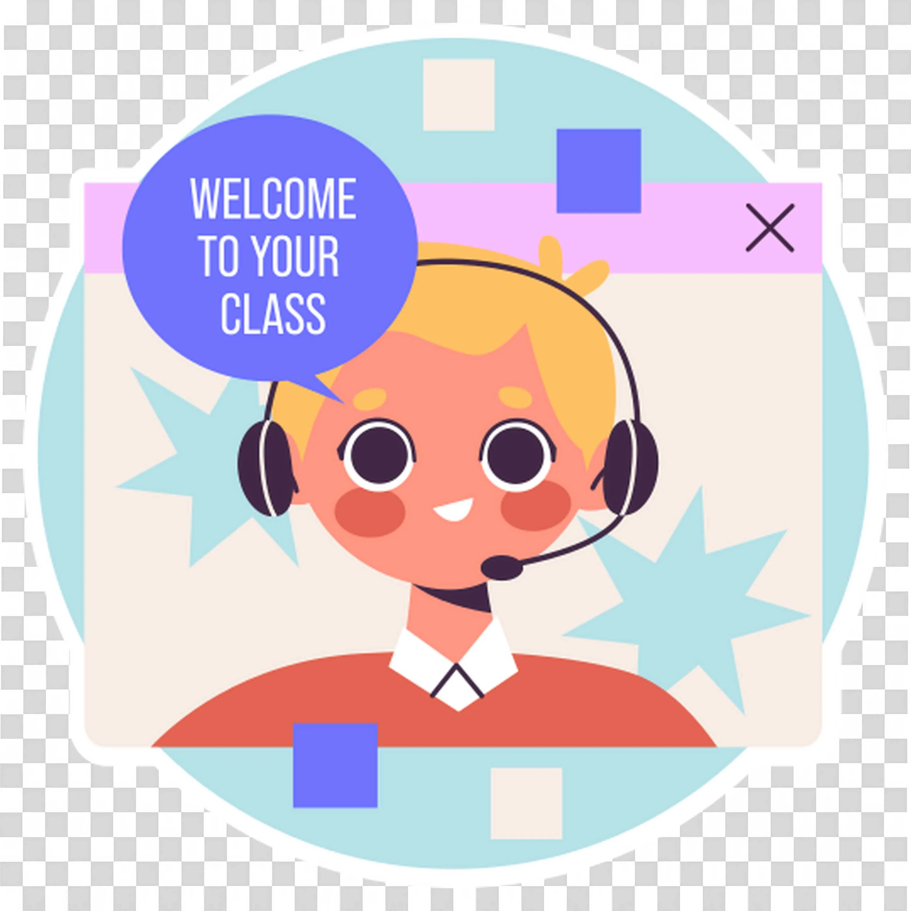 Online Class Welcome Screen with Smiling Teacher and Headset