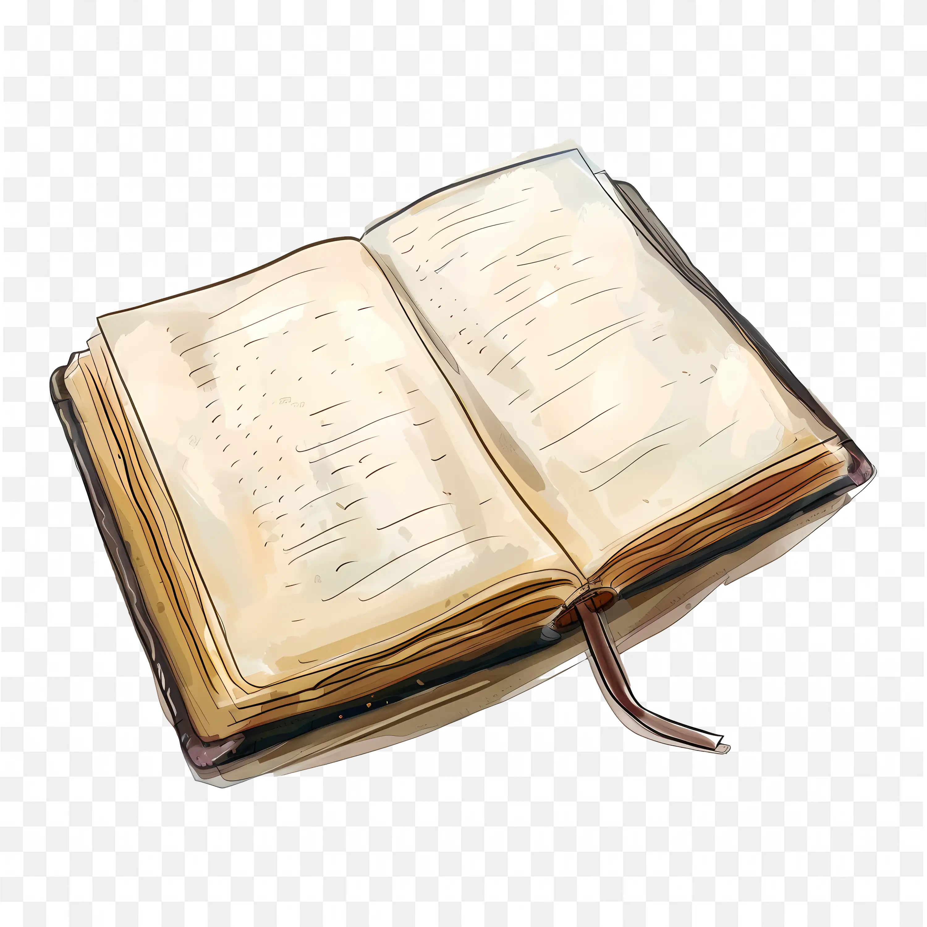 Open Book with Aged Pages and a Ribbon Bookmark Free PNG