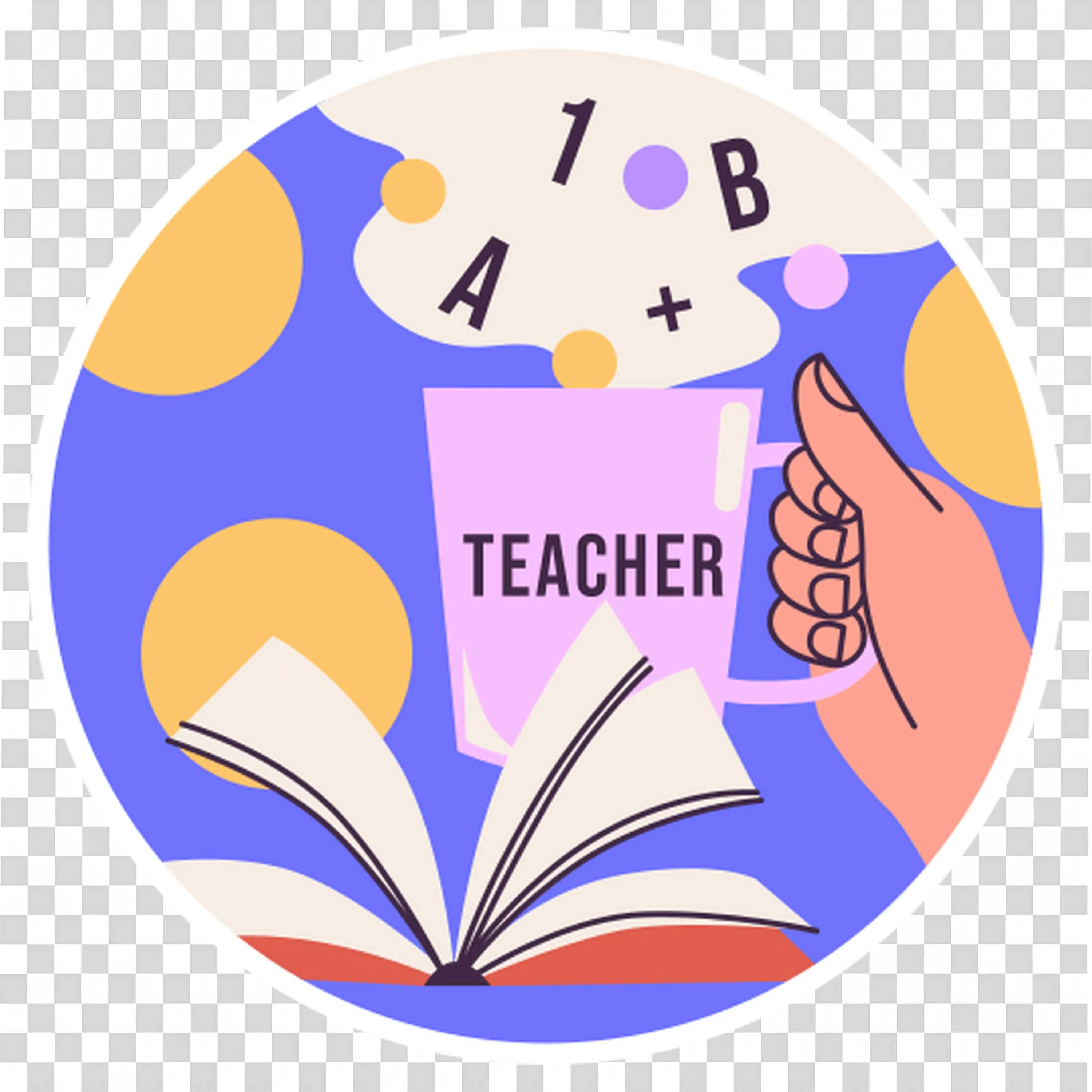 Open Book and Hand Holding Paper with Teacher Text Inside
