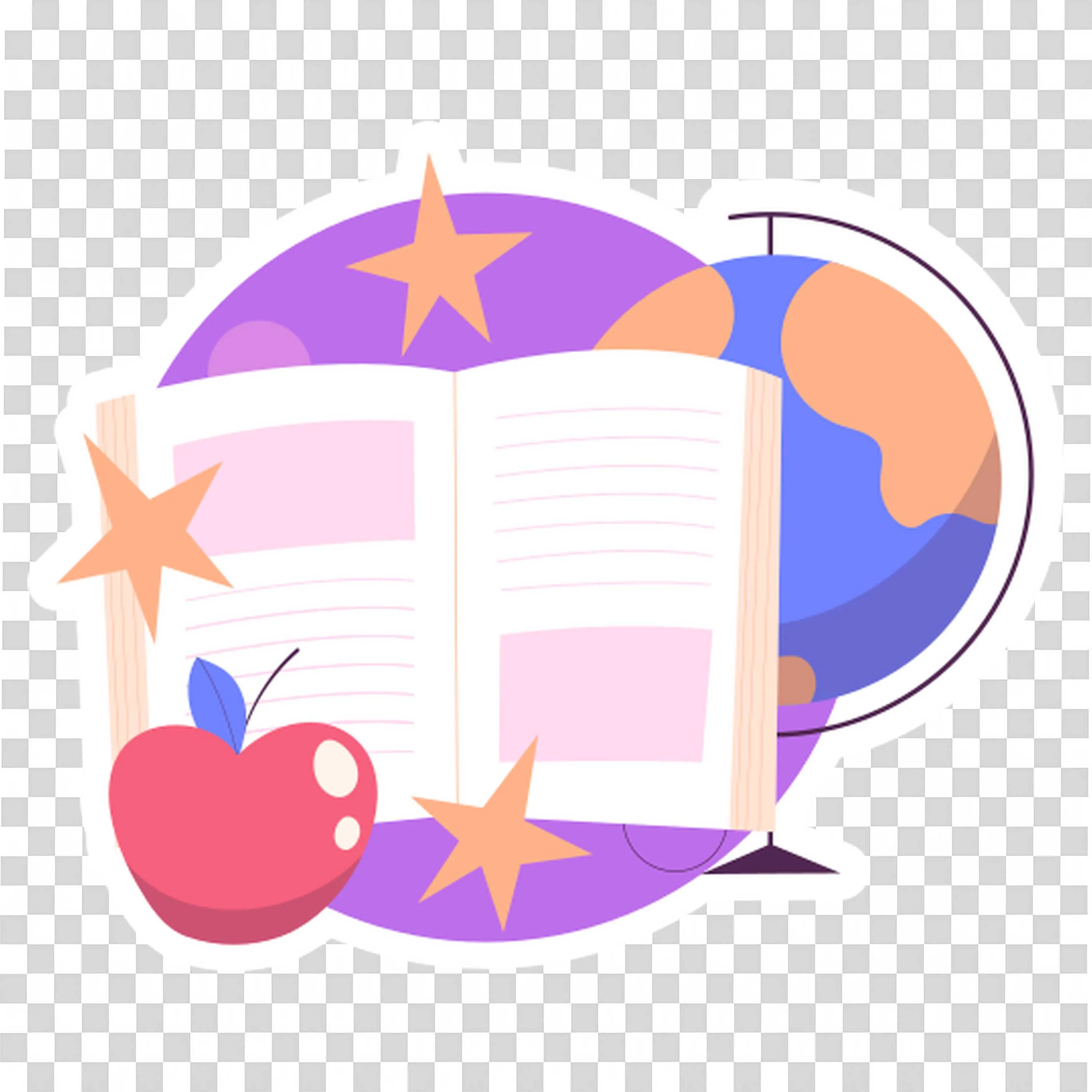 Open Book Globe and Apple Symbolizing Learning Free Png