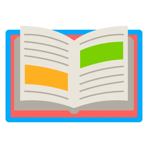 Open Book with Blue and Orange Pages in Flat Style