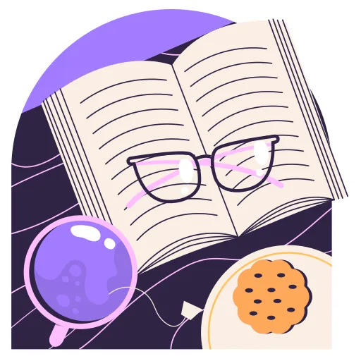 Open Book with Glasses Cartoon Promotes Focused Study