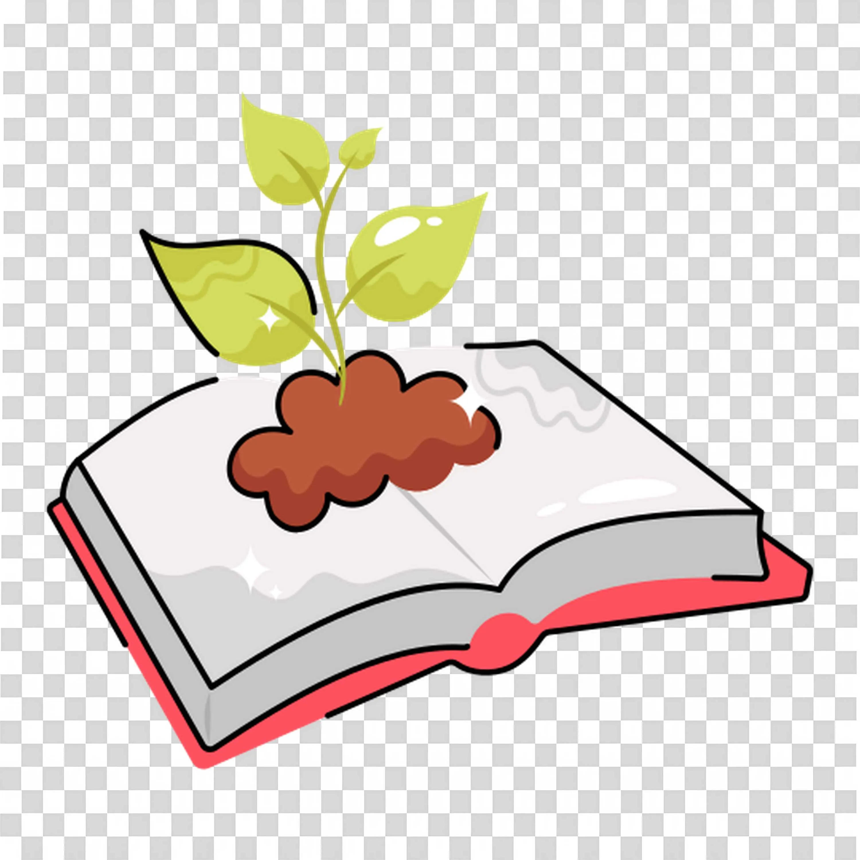 Open Book with Plant Growing Symbolizing Knowledge PNG Image