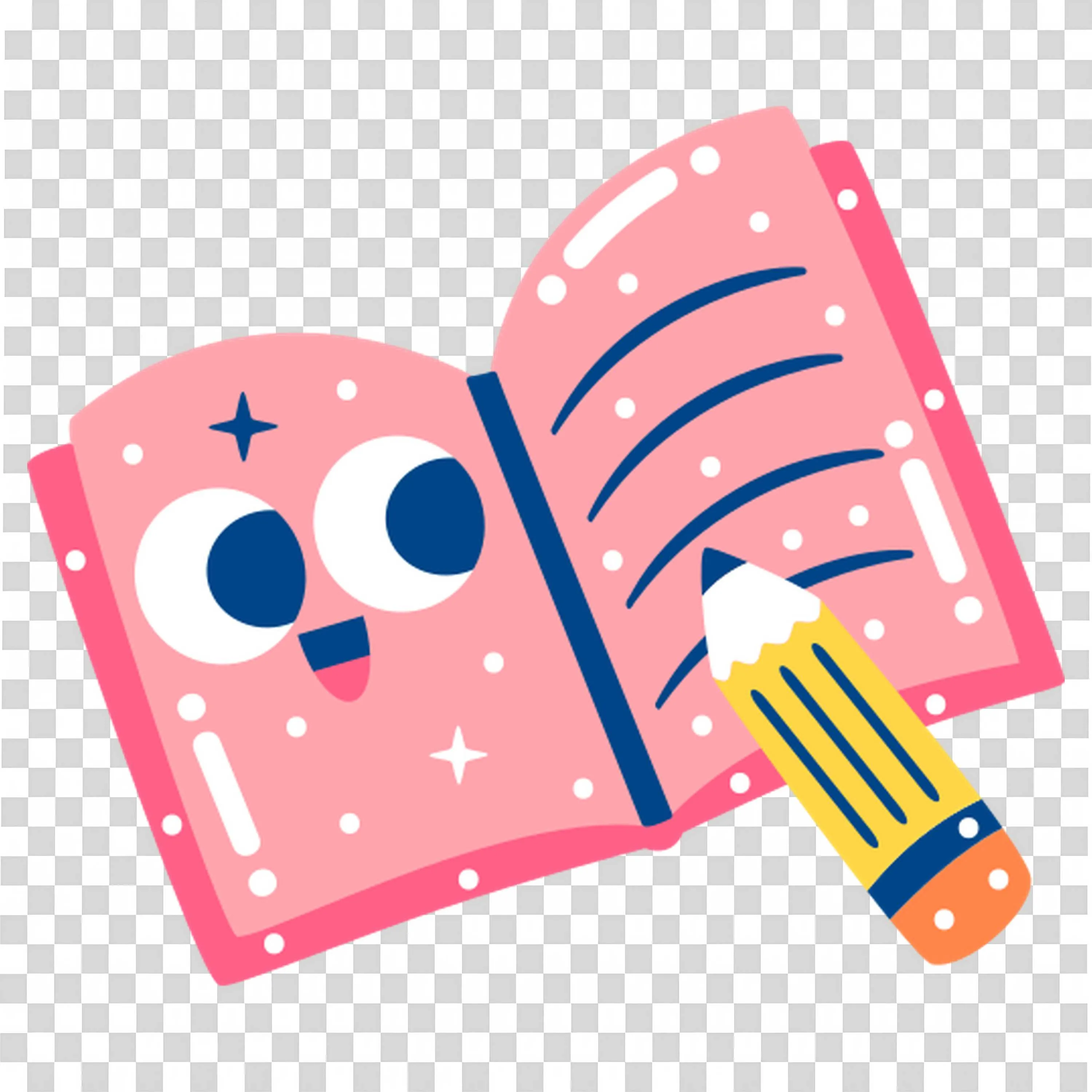 Open Book with Smiling Face and Pencil Drawing in the Pages