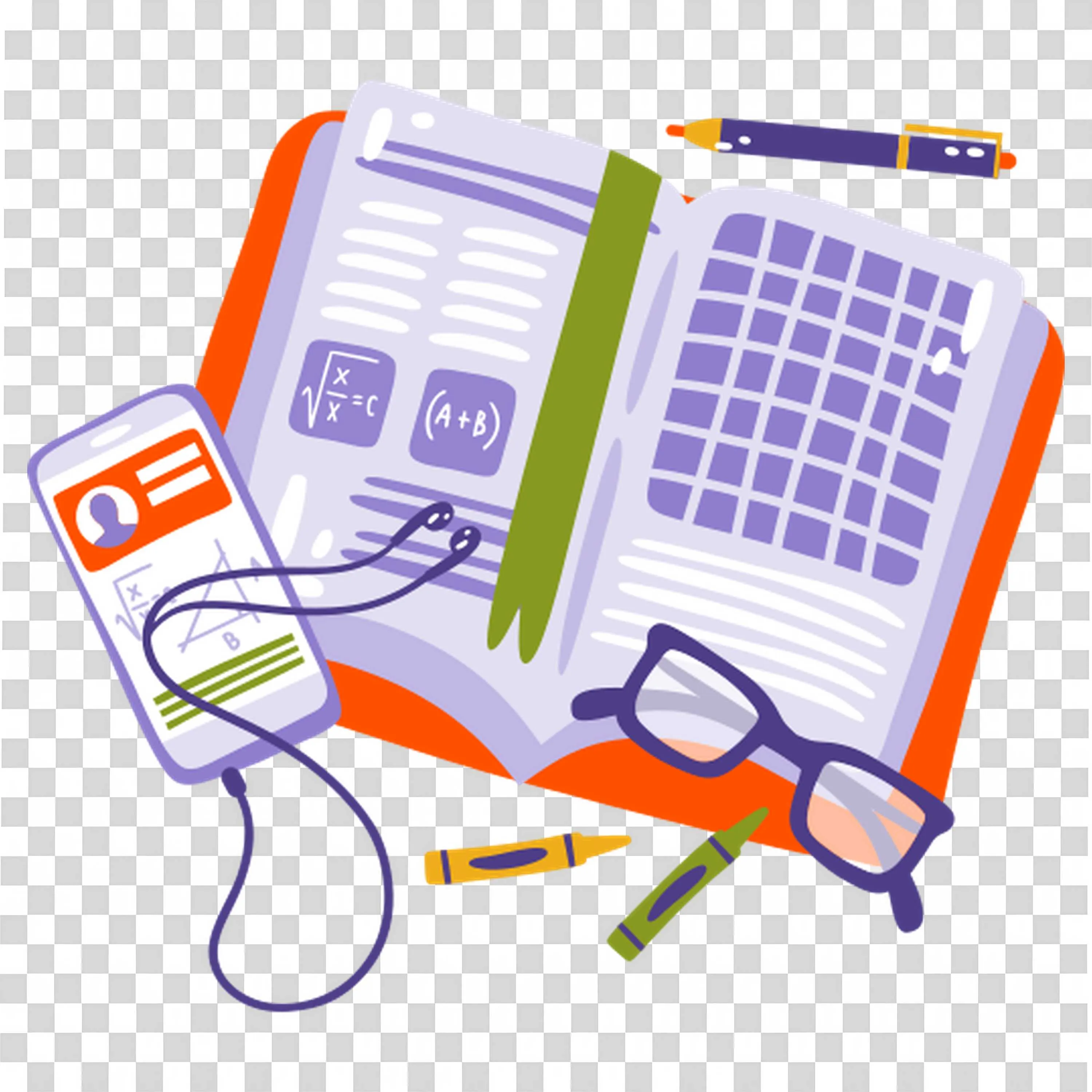 Open Notebook with Glasses and Study Materials on the Desk