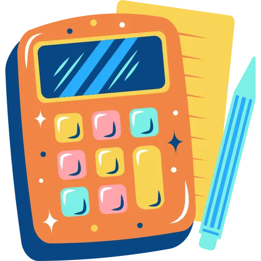 Orange Calculator Paired with a Blue Writing Pen PNG.