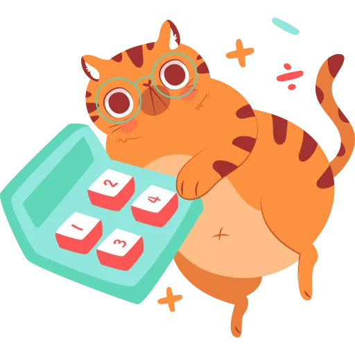 Orange cat learning math using calculator device PNG