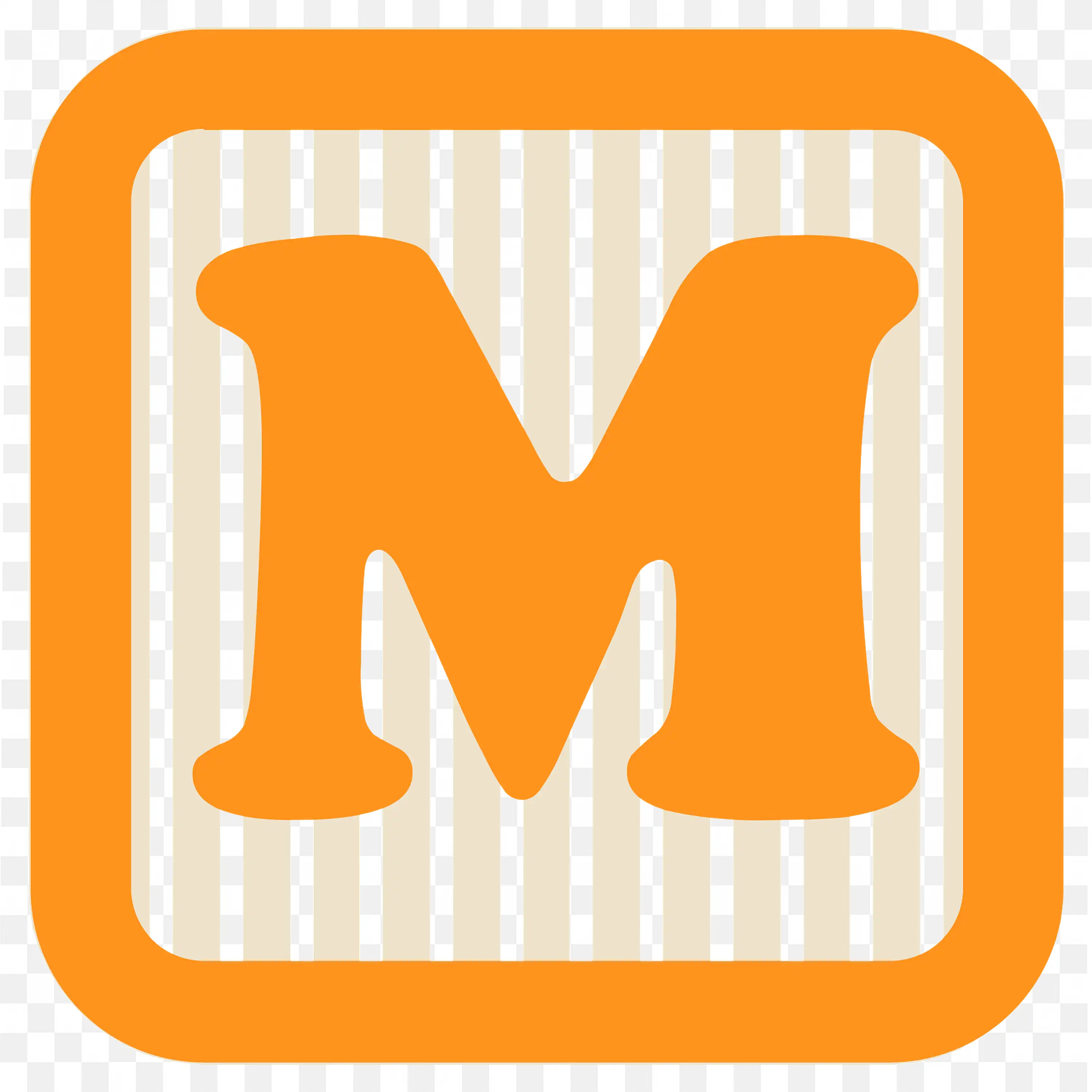 Orange Letter M Block with Striped Design Free PNG Download