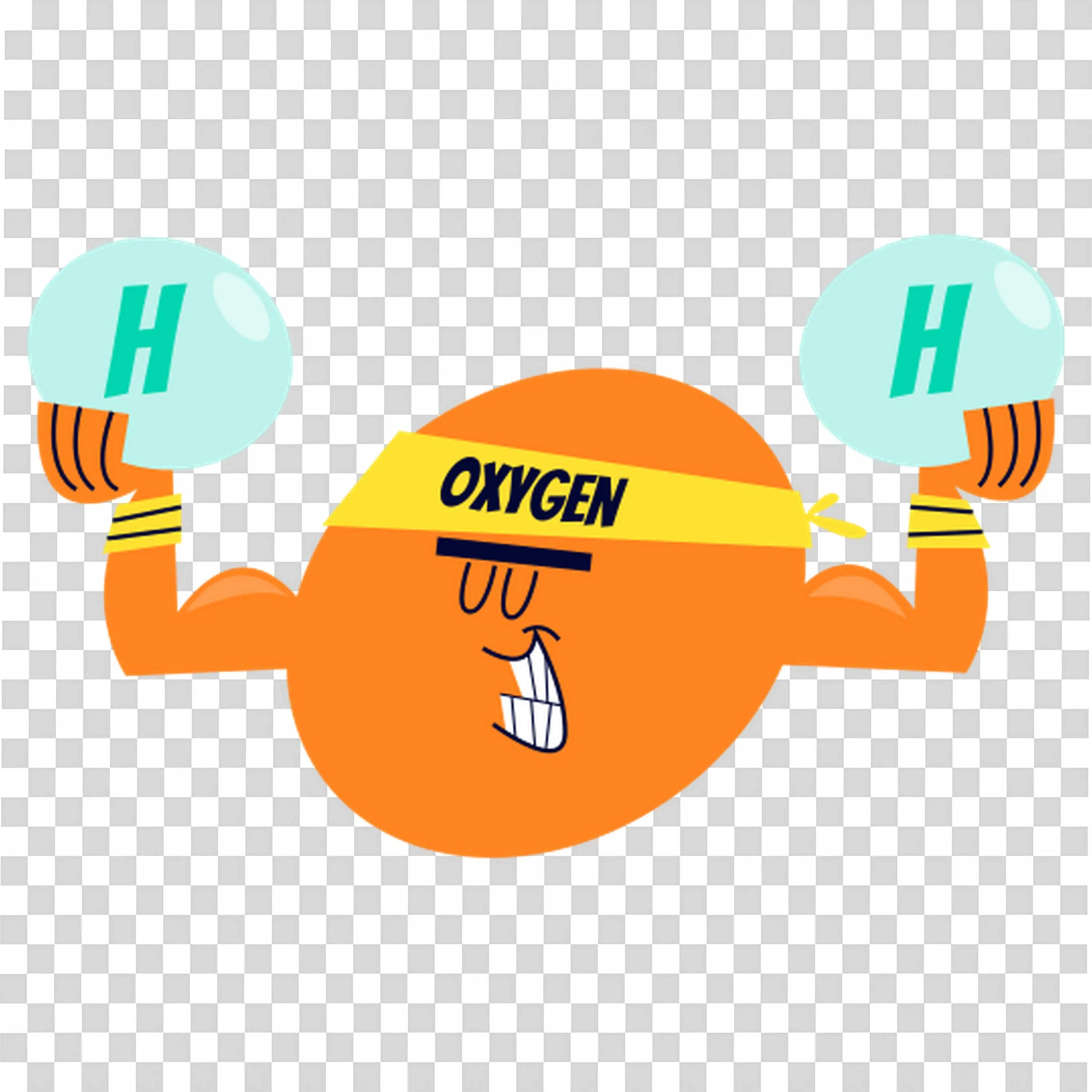Oxygen Molecule Flexing with Two Hydrogen Atoms PNG Image
