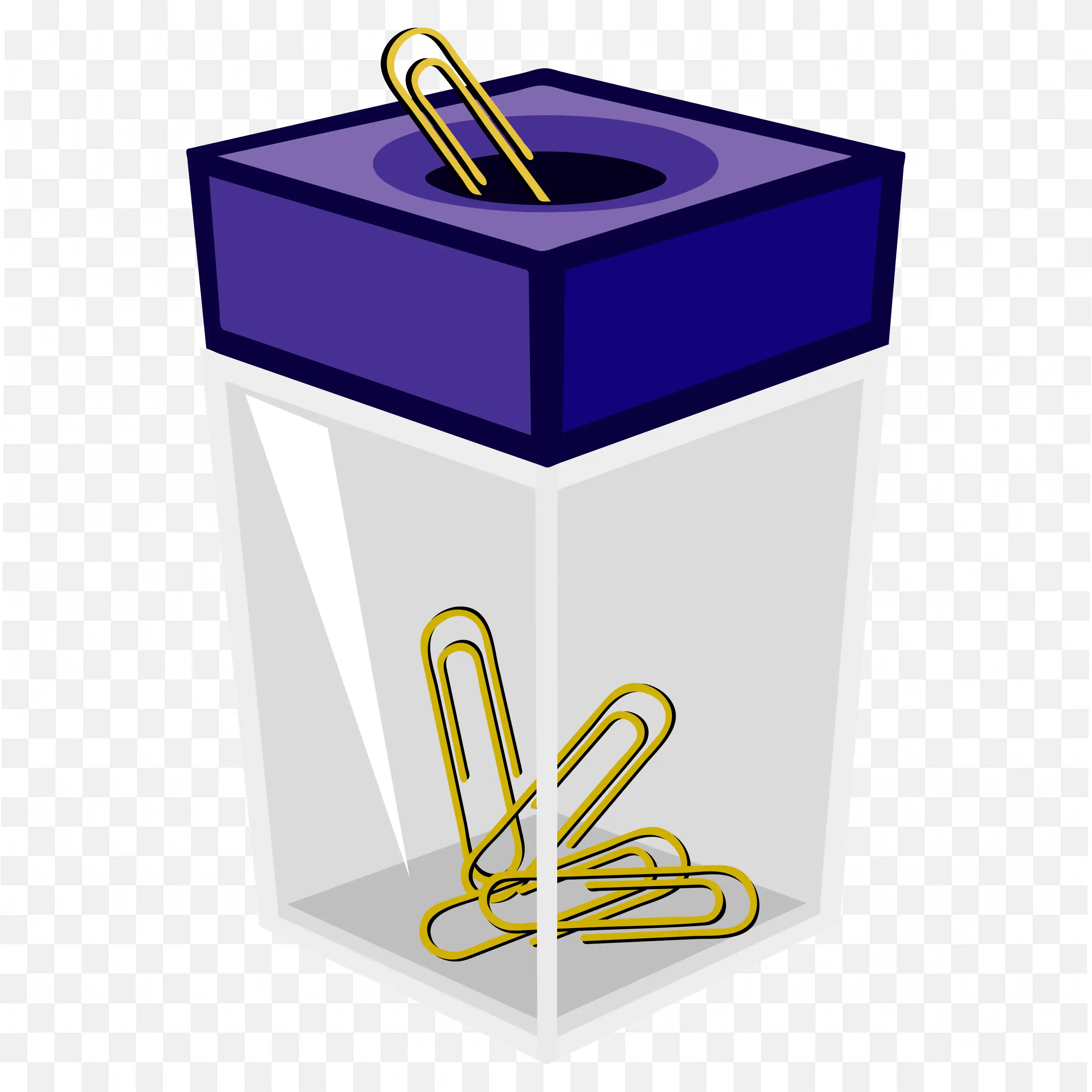 Paper Clip Holder with Yellow Clips Inside the Container