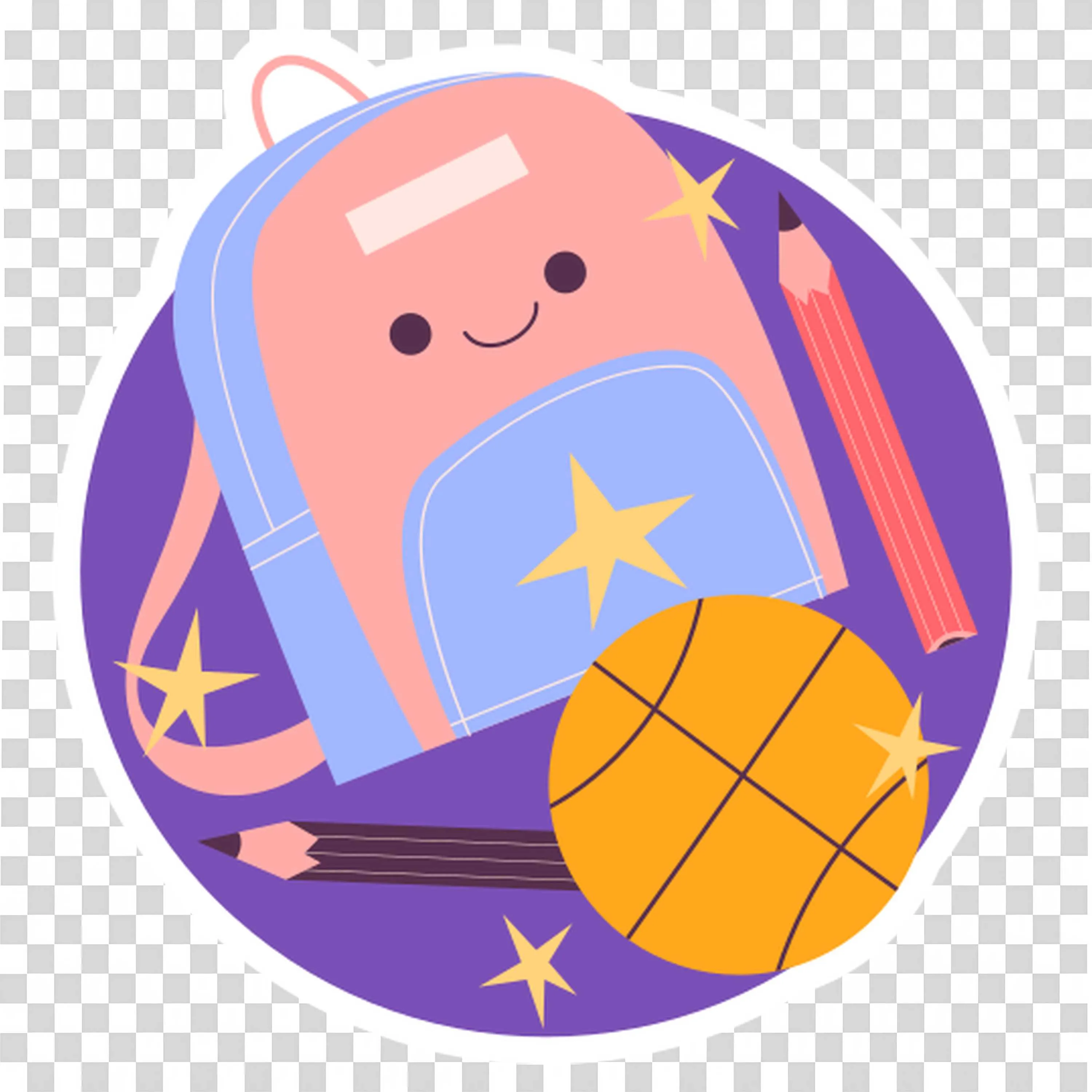 Peach with a Blue Colour Backpack and a Basketball Png