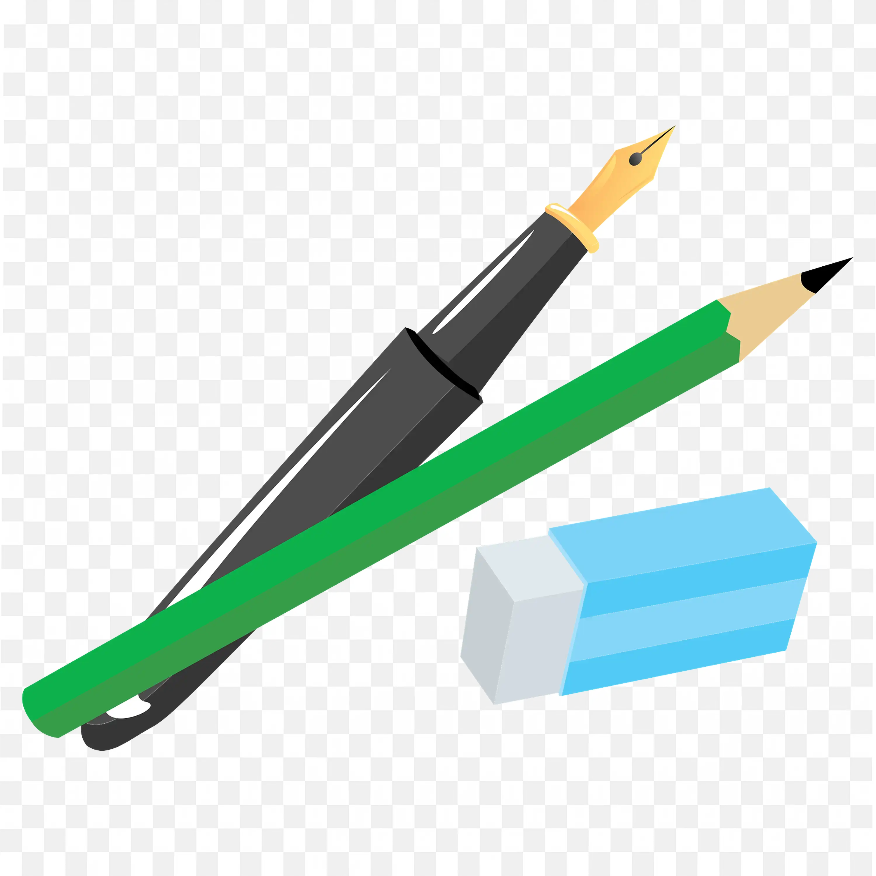 Pen a Pencil and Eraser Stationery Set Graphic PNG