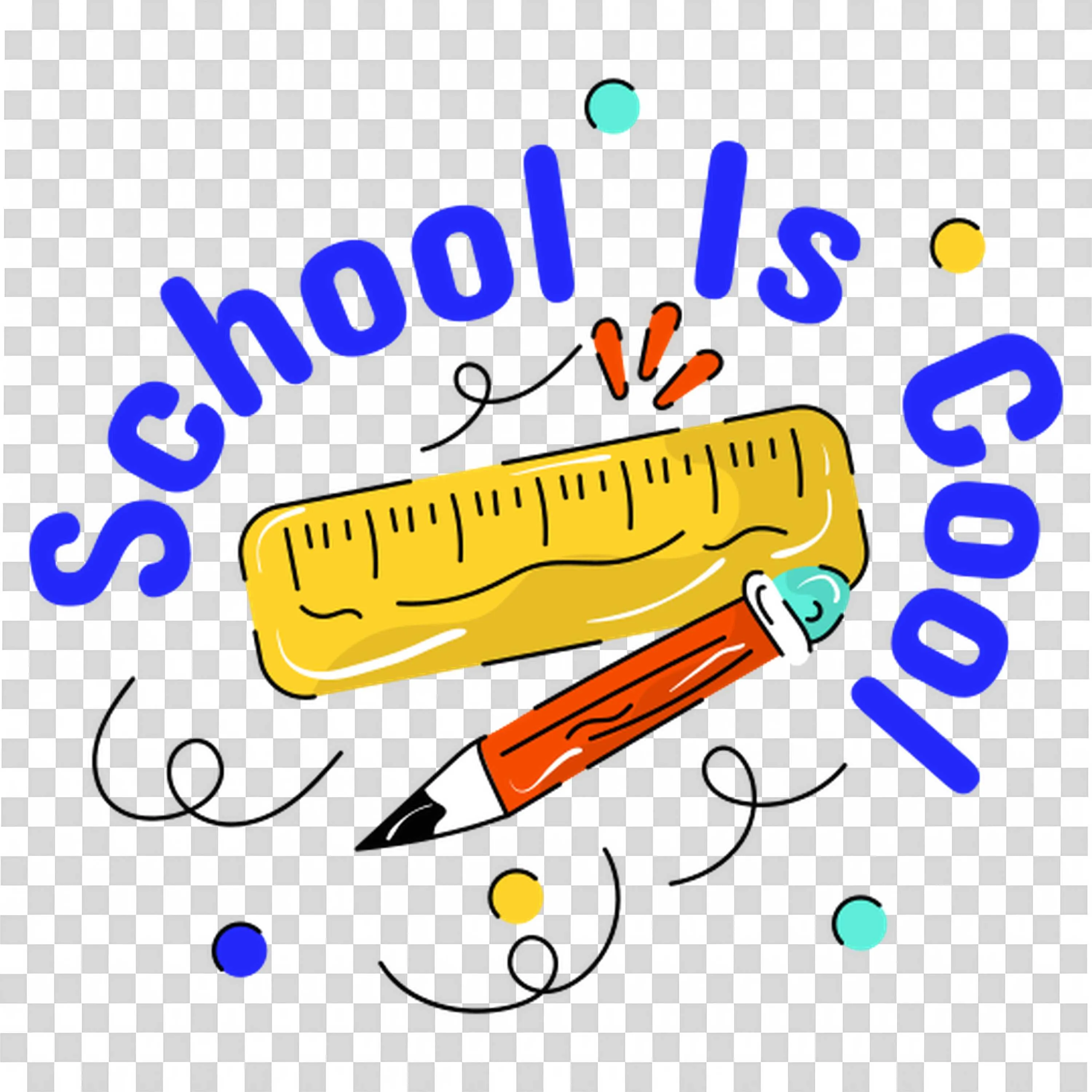 Pencil and Ruler with Blue School Is Cool Text Free Png