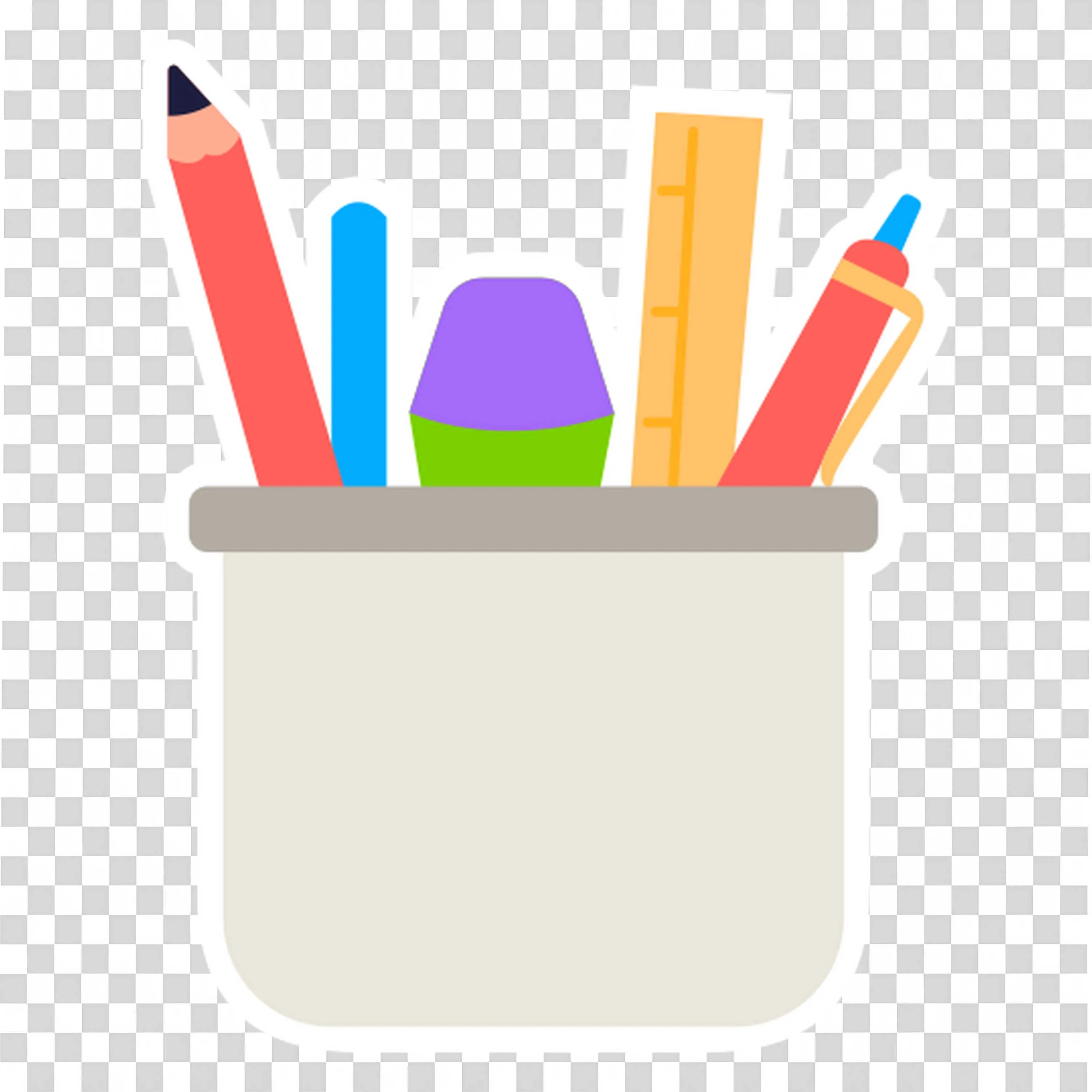 Pencil Holder Containing Various Stationery Items PNG Image