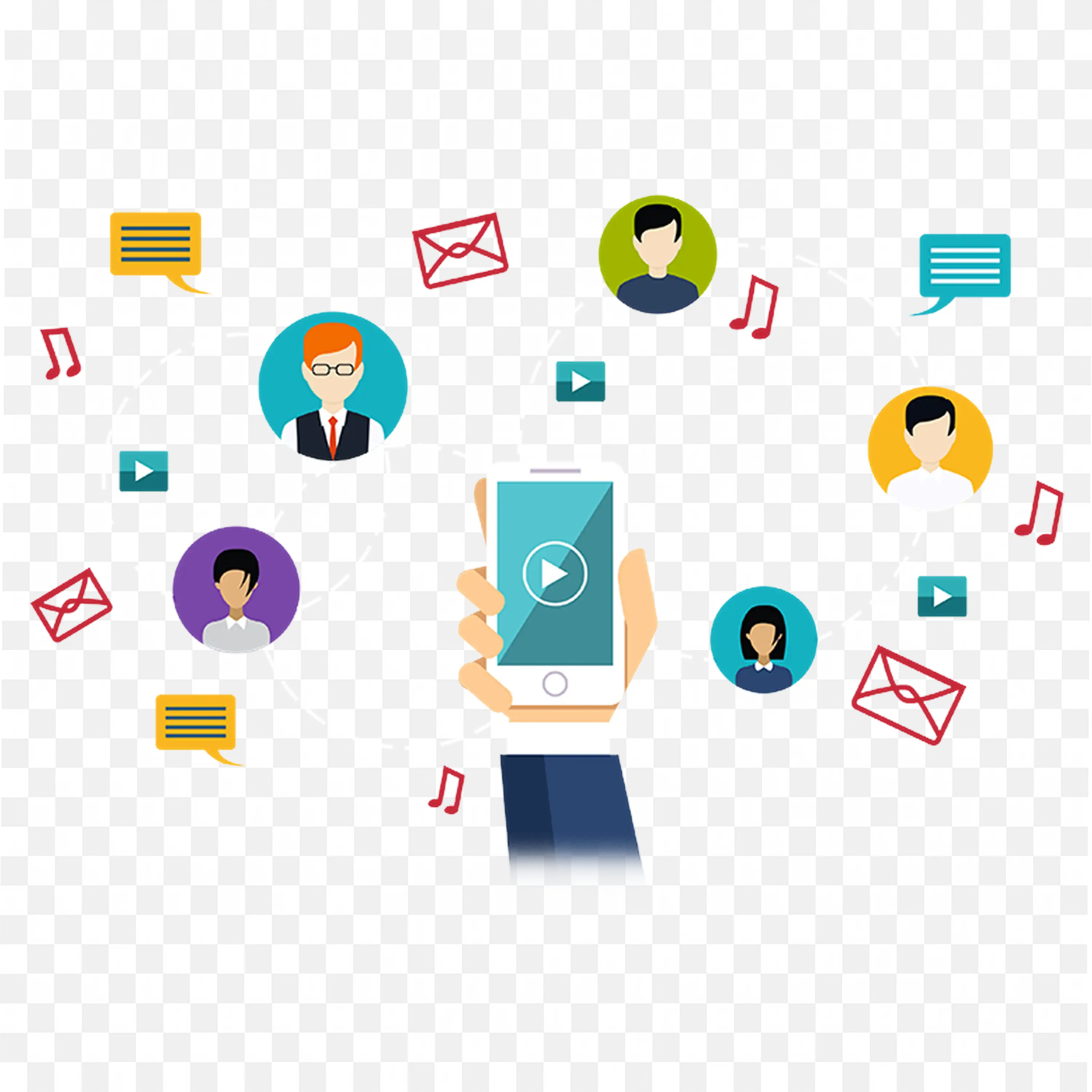 People Connecting Through Media and Messaging PNG Free