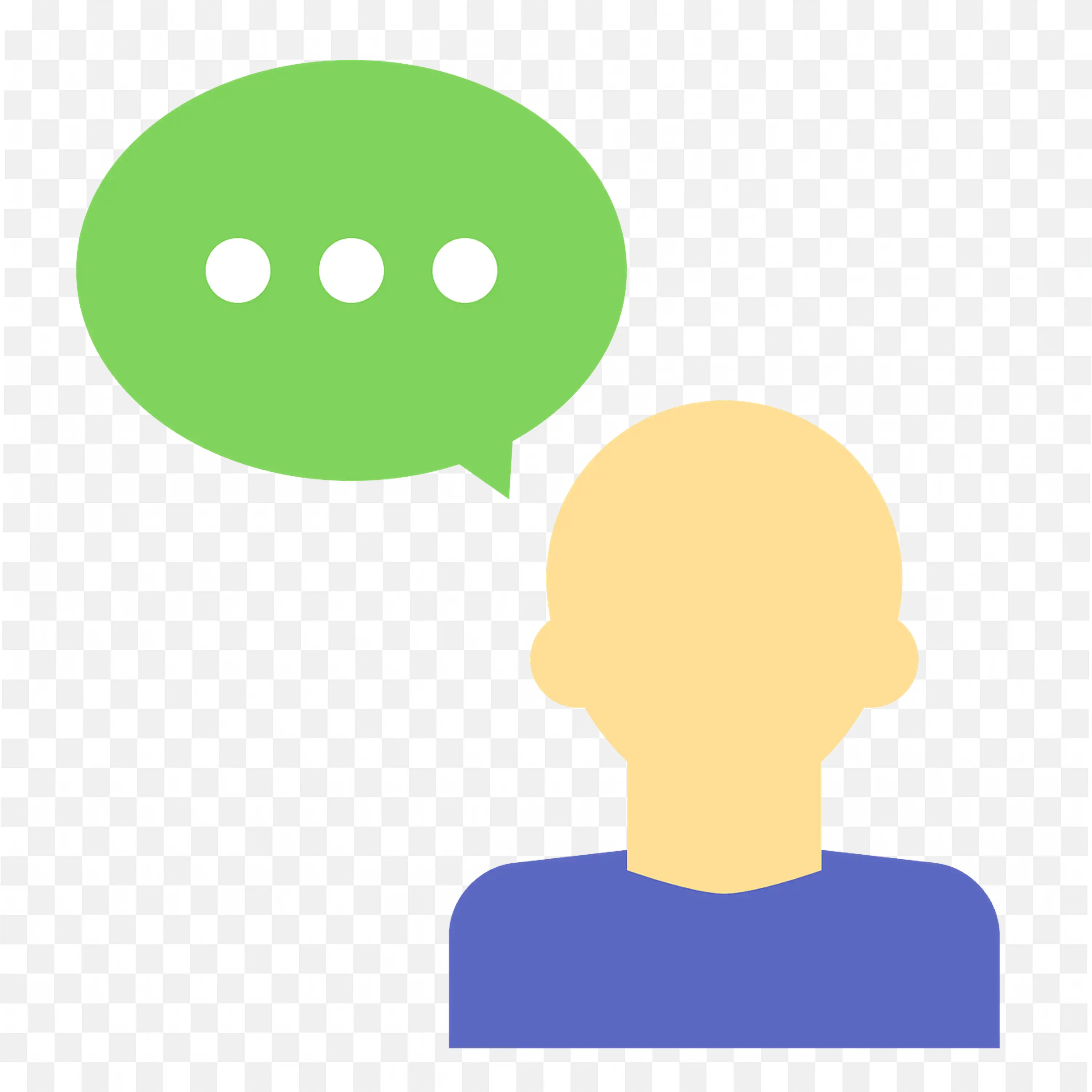 Person In Blue Dress Thinking about the Chat Bubble Icon