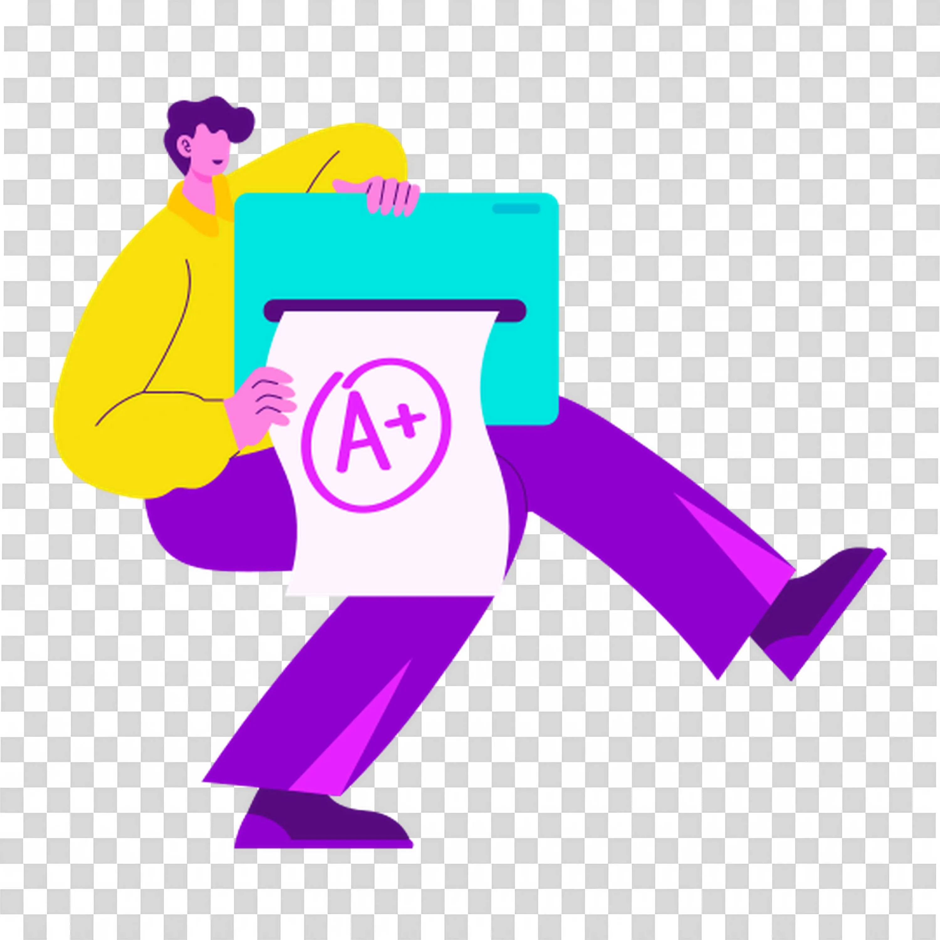 Person Excited Showing Paper with a Plus Grade Result Png