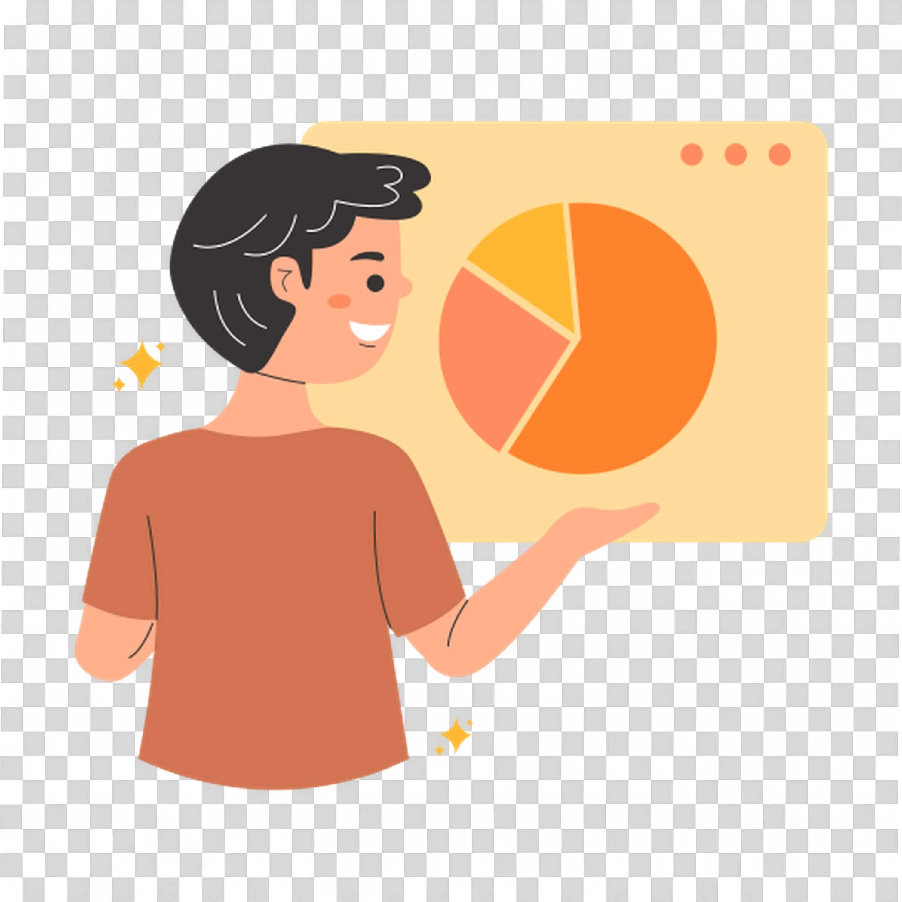 Person Presenting An Orange Colour Pie Chart on Screen Png