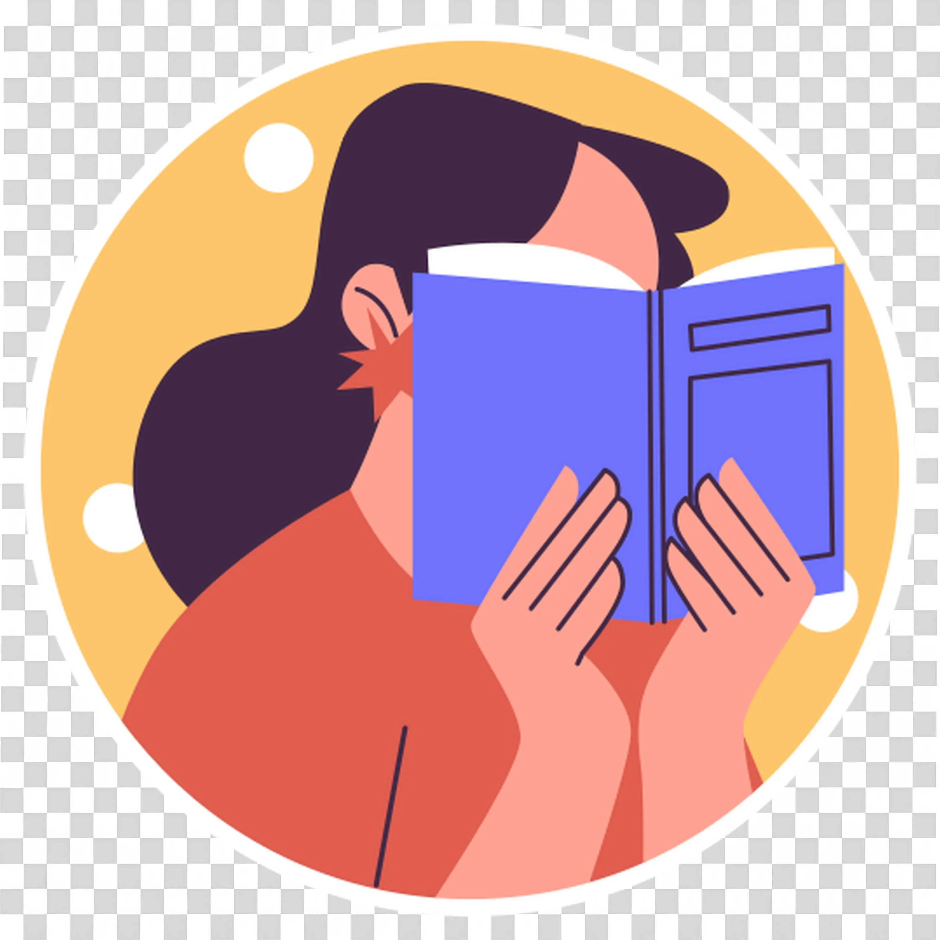 Person Reading a Book with An Orange Background Free Png