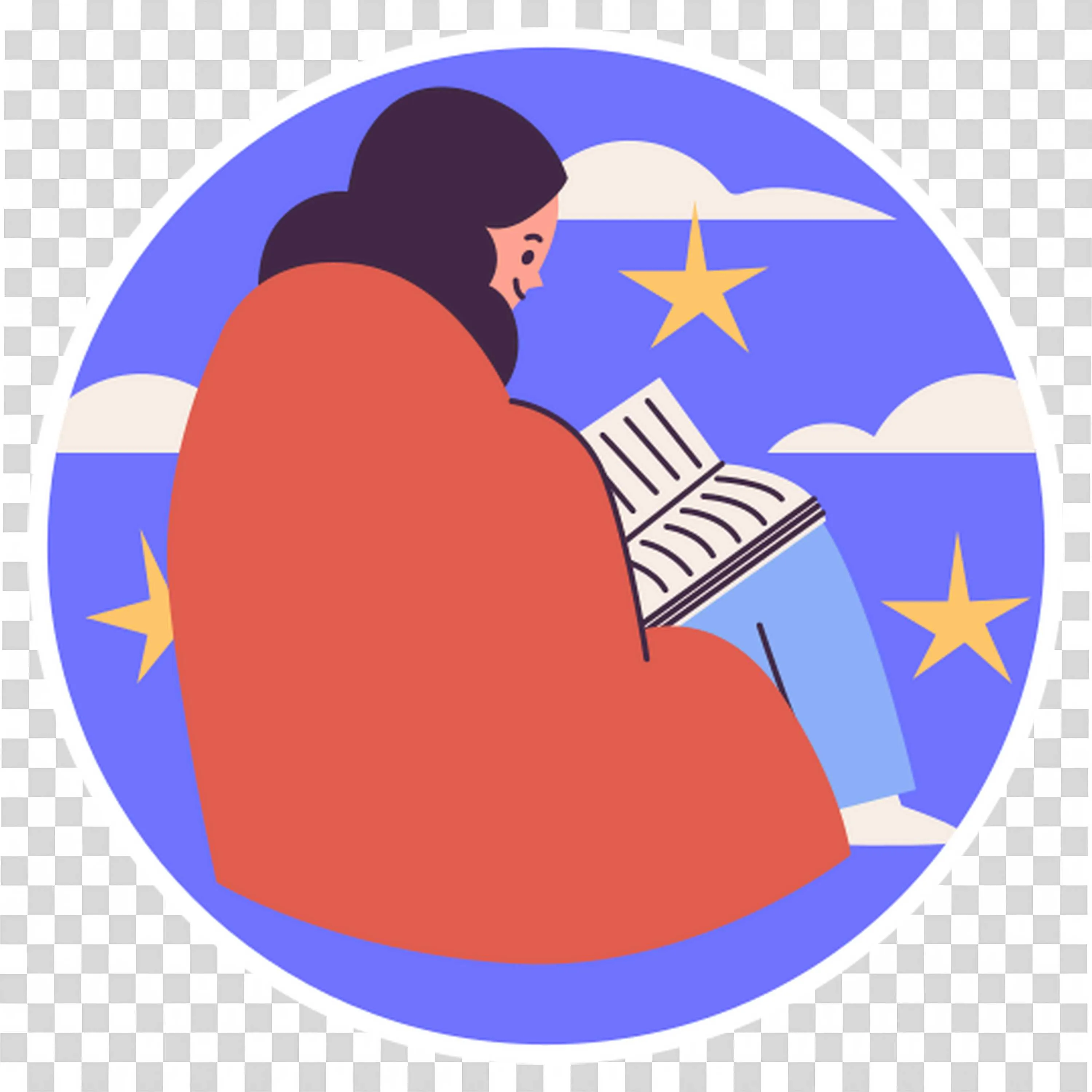 Person Reading a Book Wrapped in a Blanket with Stars Png