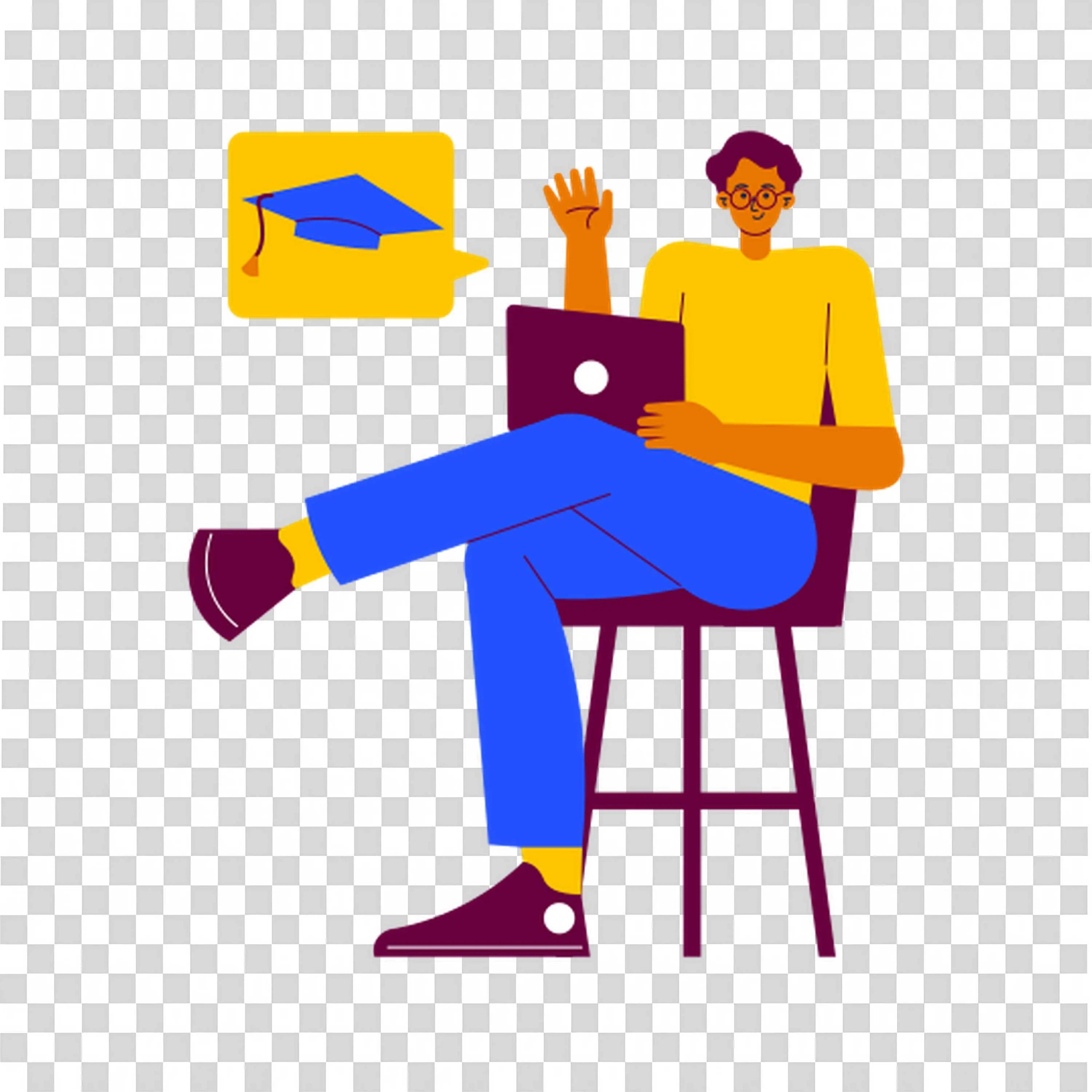 Person Sitting on a Stool with Laptop and a Graduation Icon