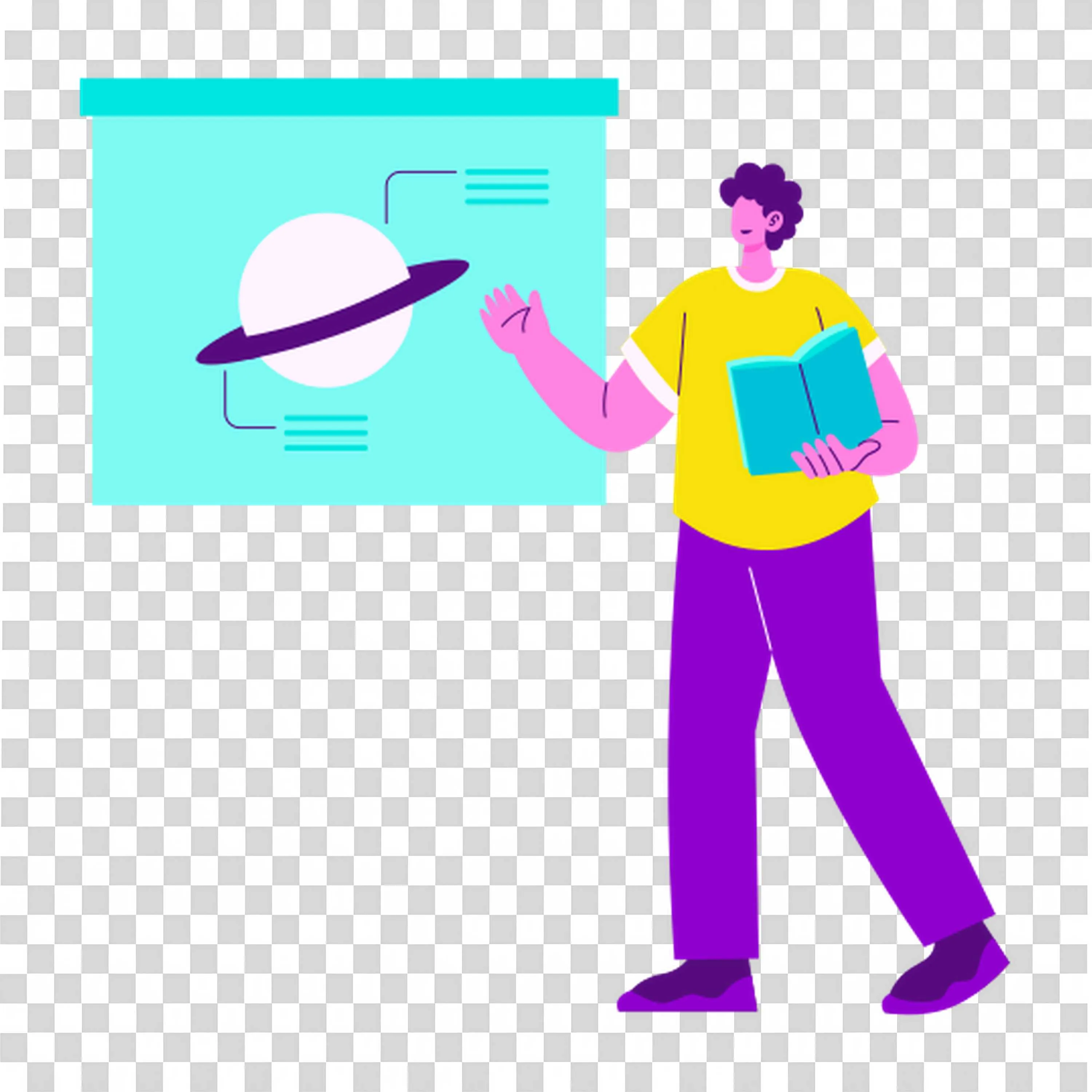 Person Teaching About Planets on a Projector Screen Png