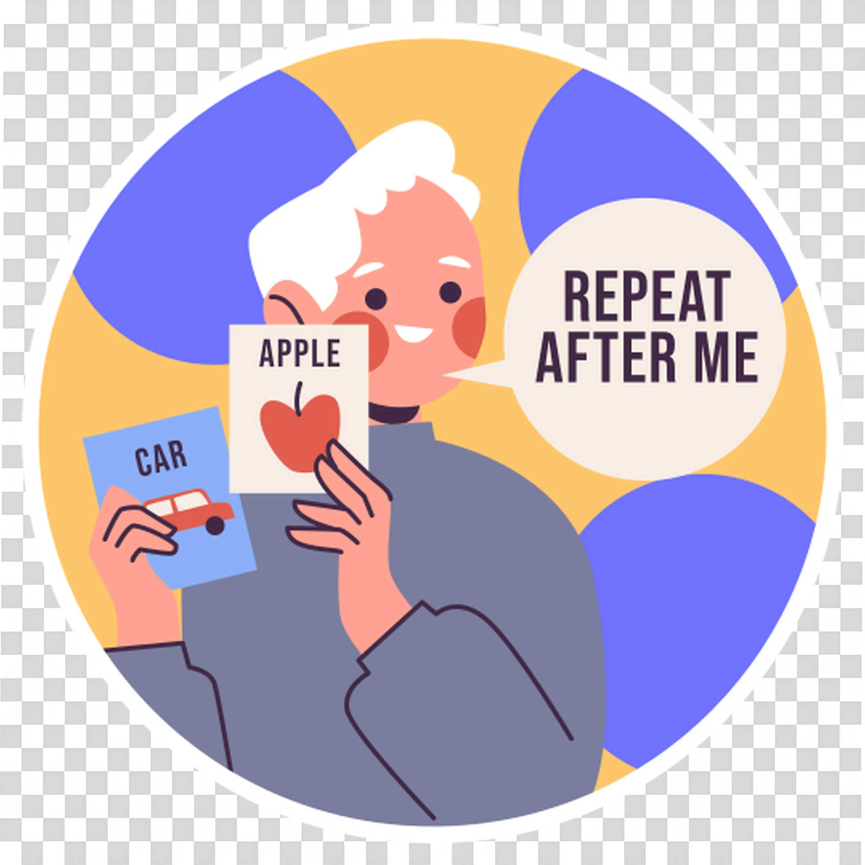 Person Teaching with Flashcards with Repeat After Me Text