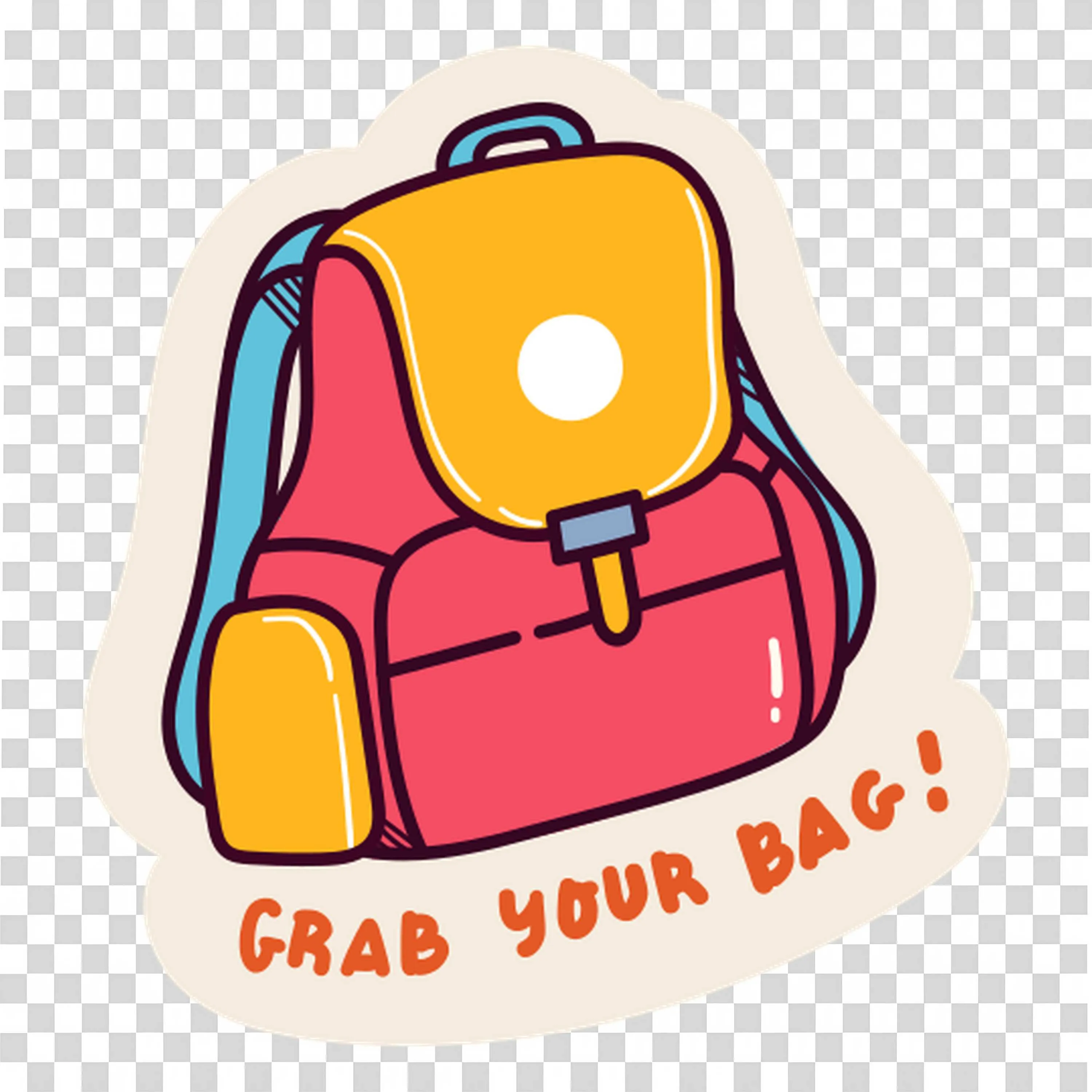 Pink and Yellow Backpack with Phrase Grab Your Bag Image