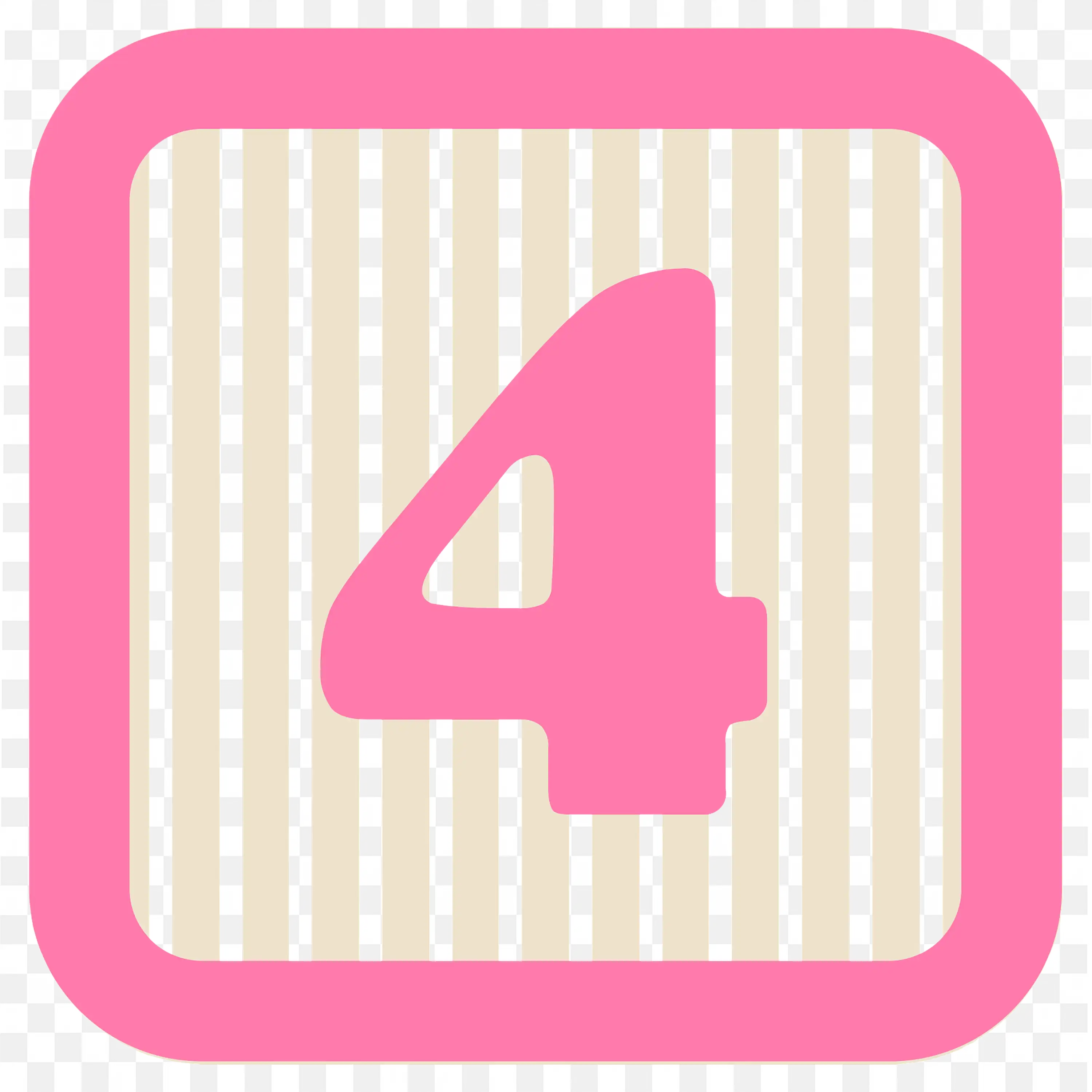Pink Number Four Block with Stripe Pattern Download Free PNG