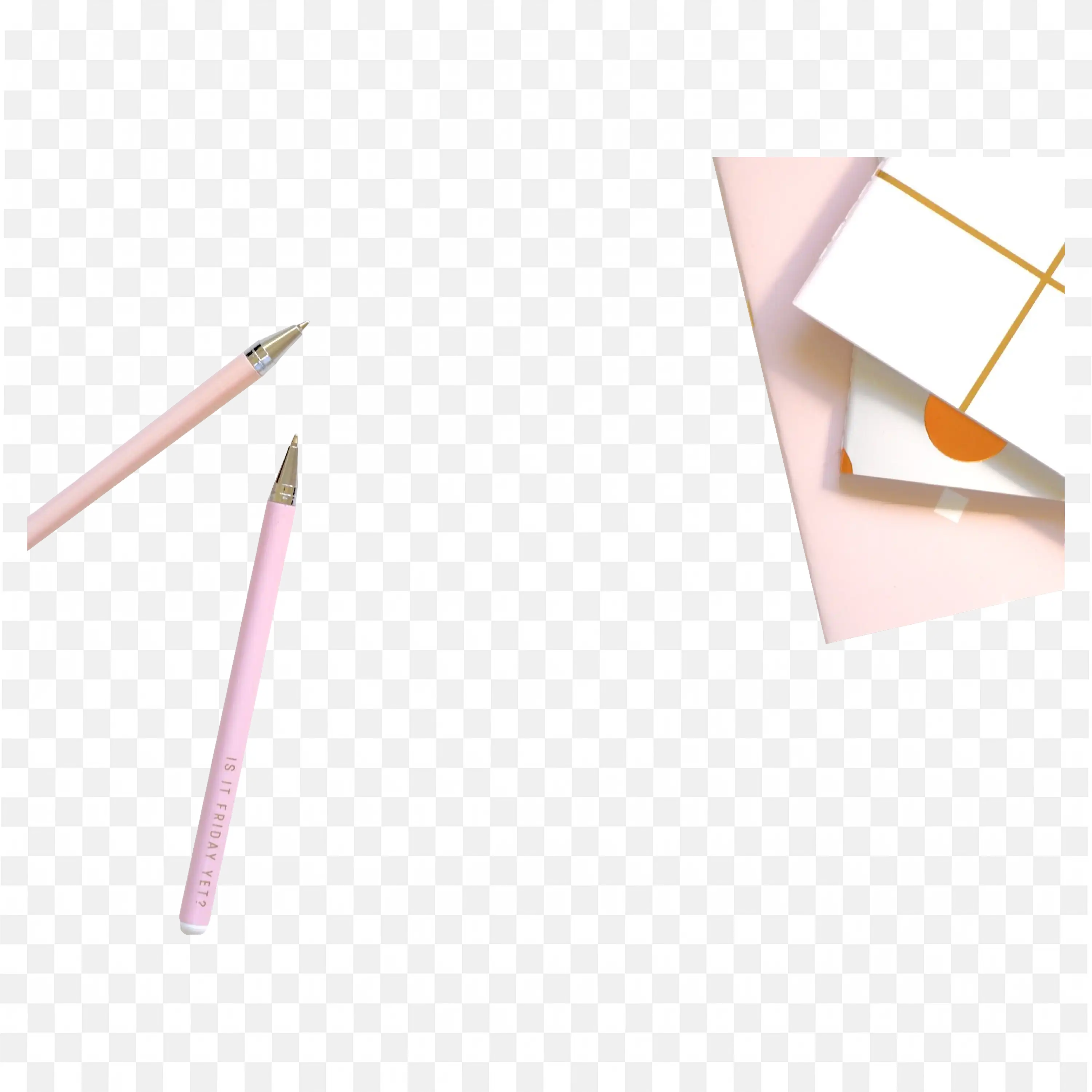 Pink Pens and geometric stationery on pastel background PNG