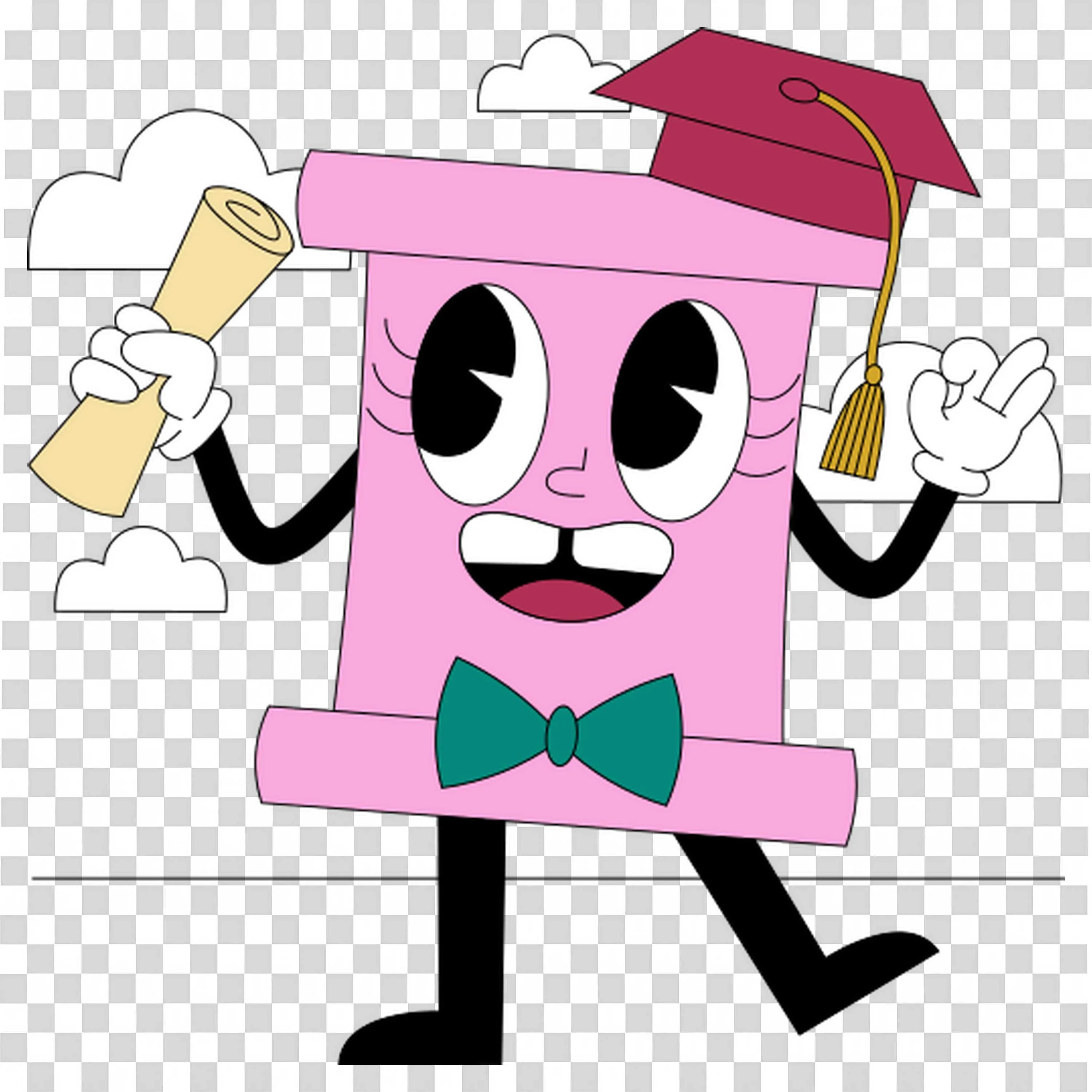 Pink Scroll with Bow Tie Wearing a Graduation Cap PNG Image
