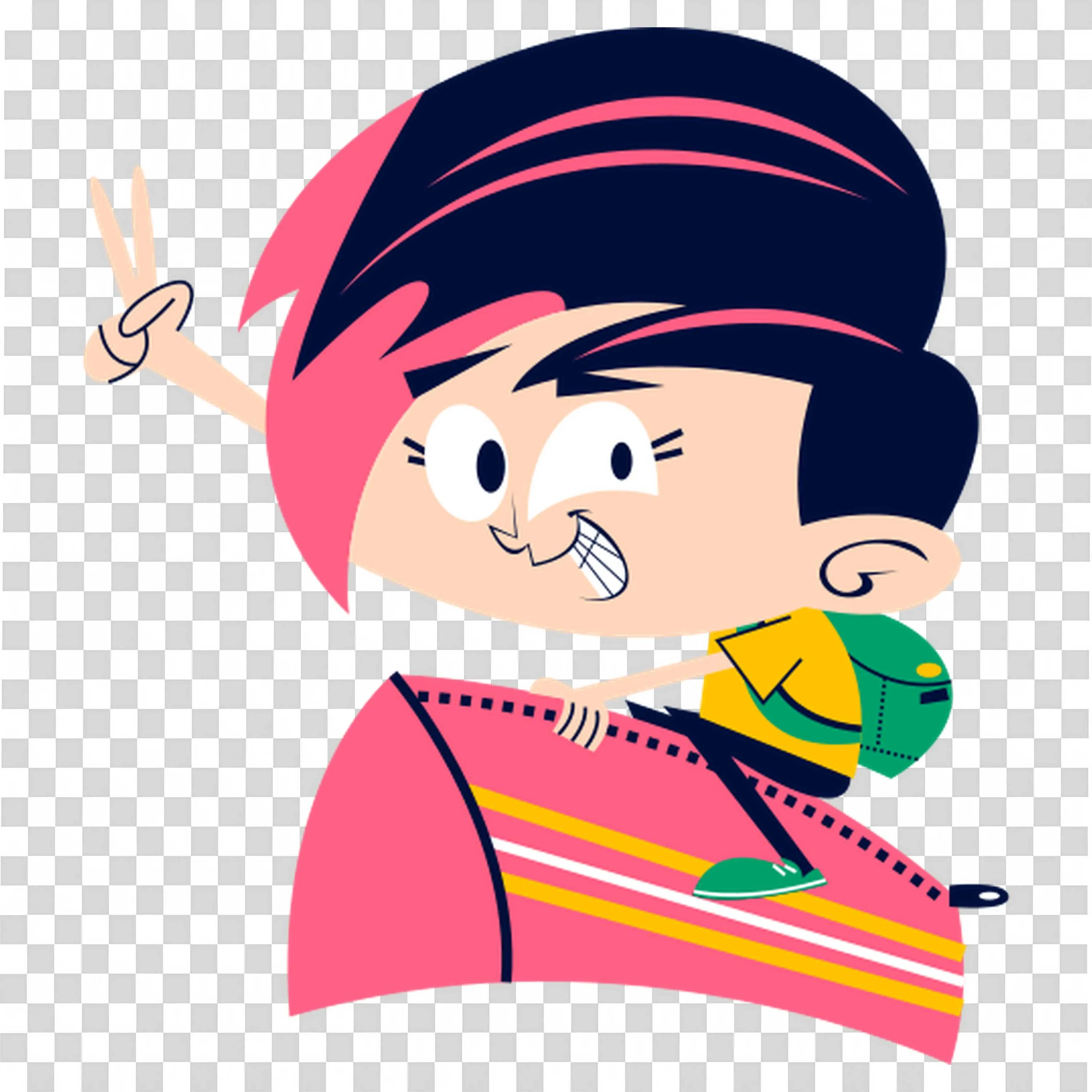 Pink with Blue Haired Boy Riding a Pink Coloured Pouch Png