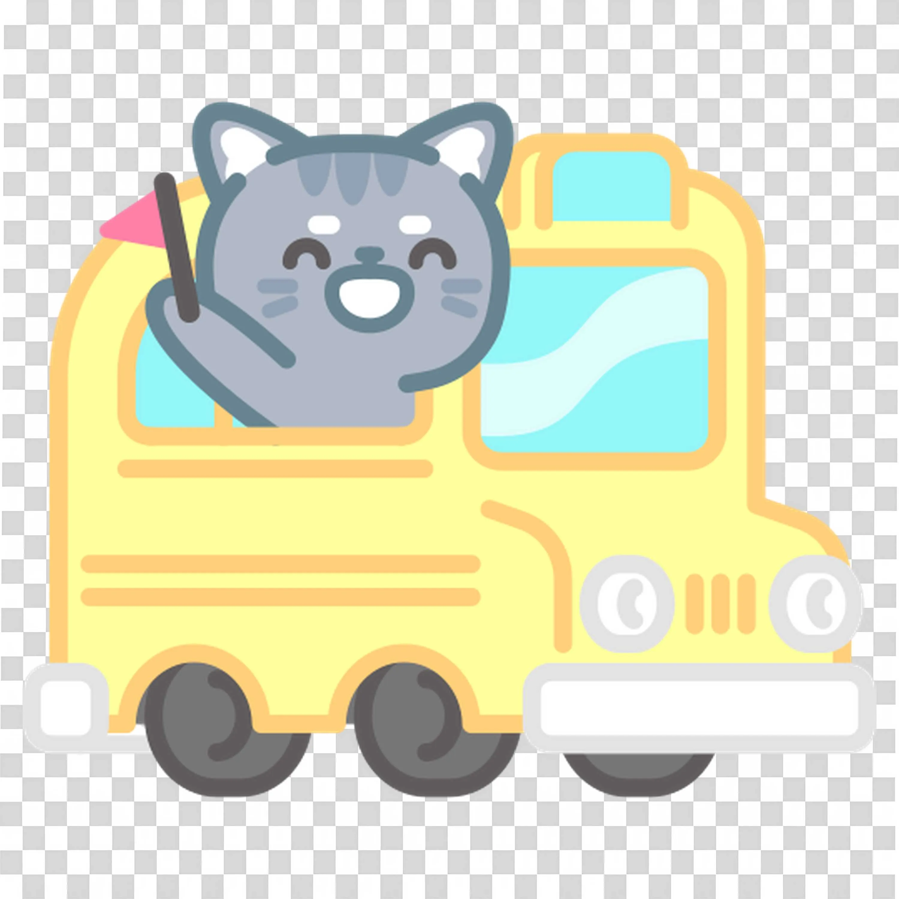 Playful Cat Driving a School Bus with Big Smile Free Png