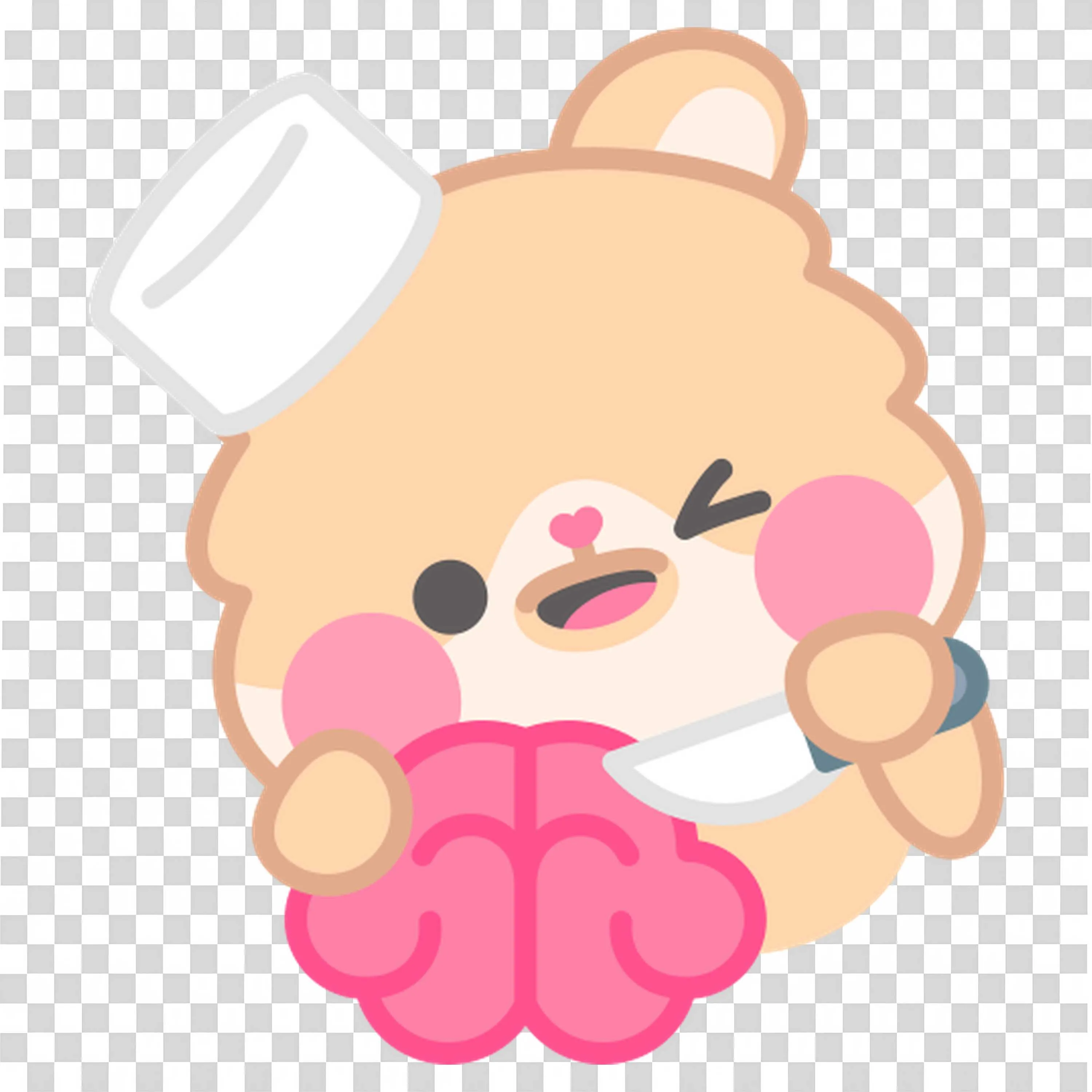 Playful Chef Bear Holding a Brain with a Knife Free Png