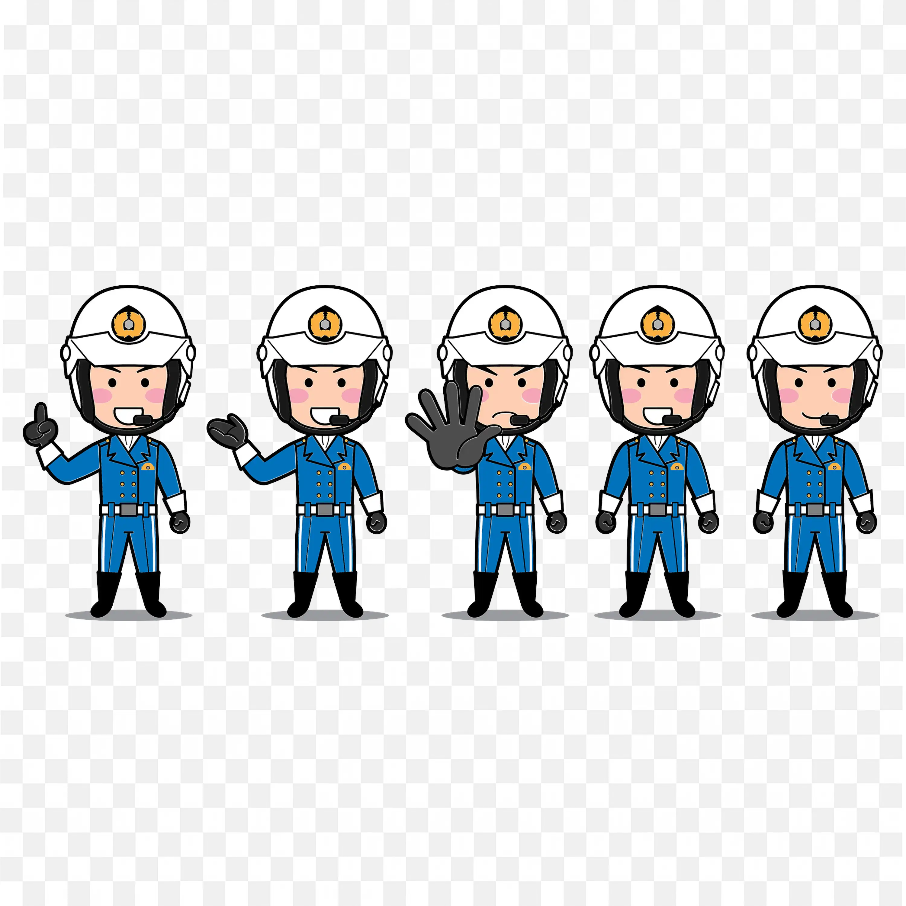 Police Officer in Blue Uniform Showing Various Gestures