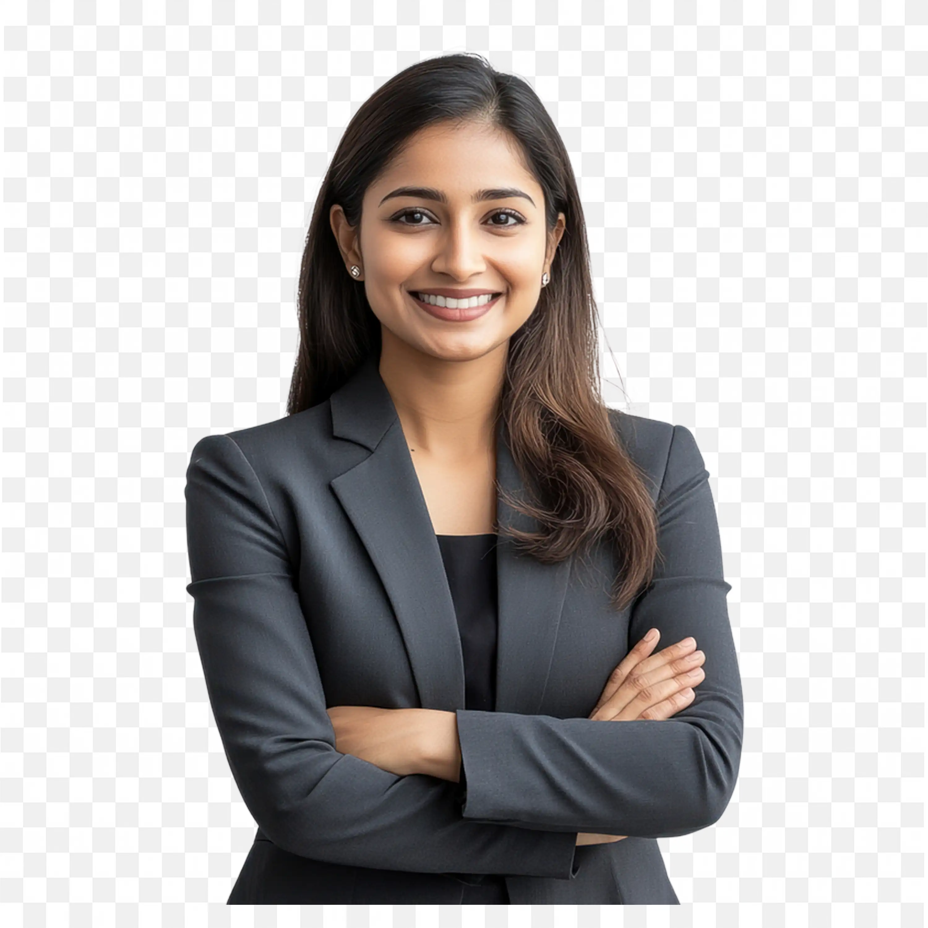 Professional Woman with Black Suit and Holding the Hands PNG
