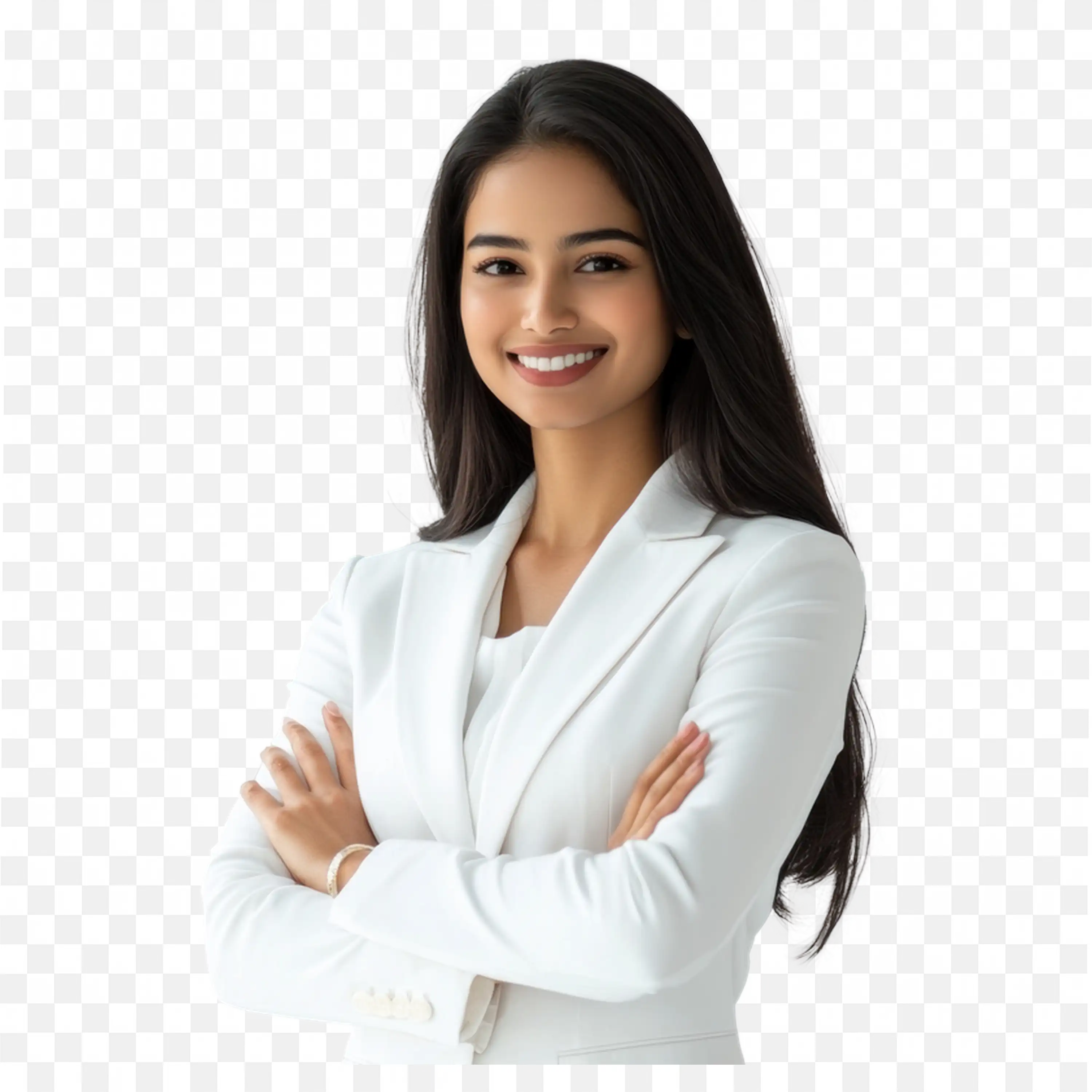Professional Women with a White Coat and a Beautiful Smile PNG