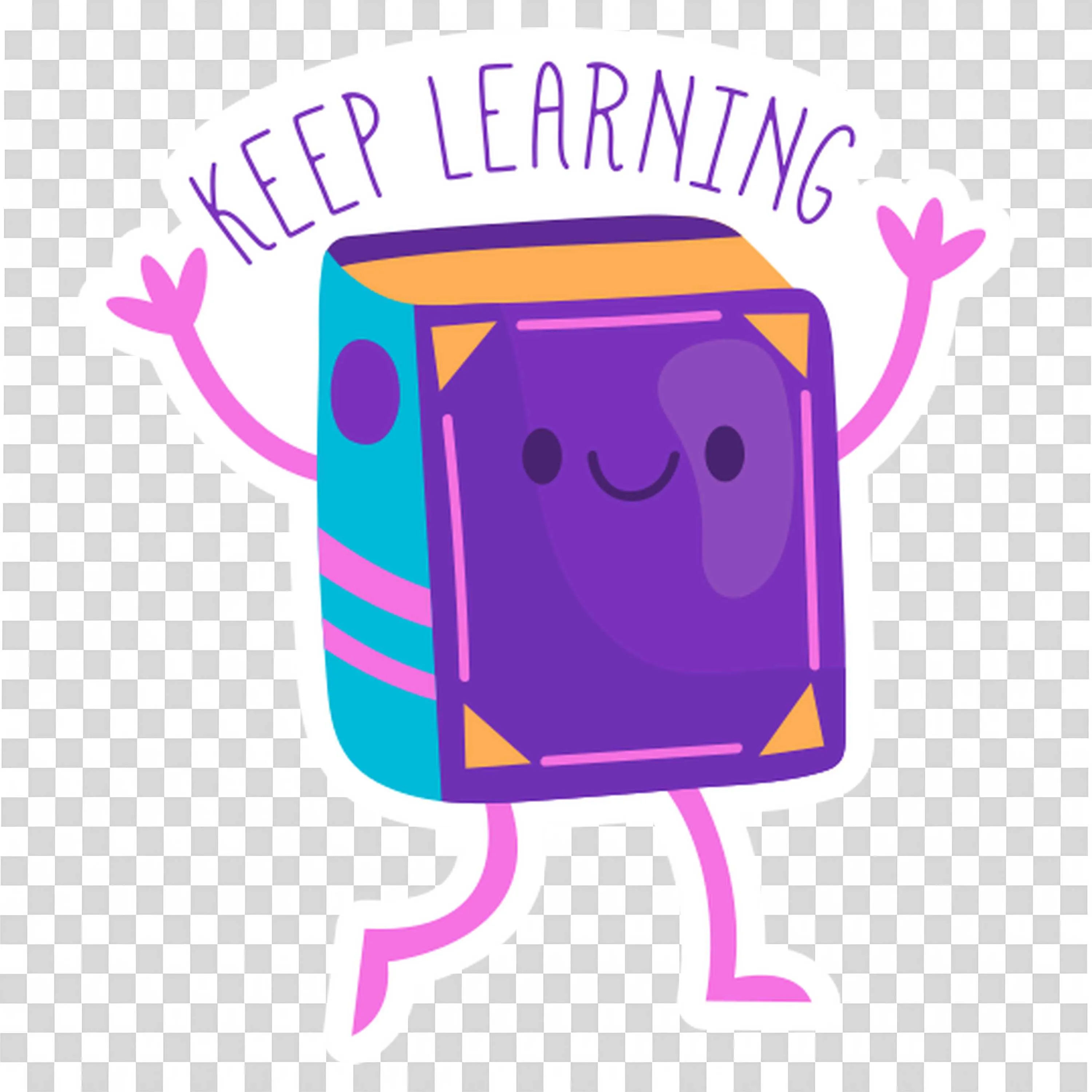Purple and Teal Cartoon Book Showing Keep Learning Text Png